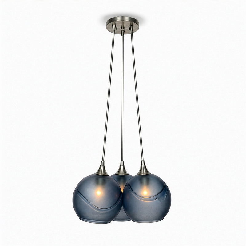 767 3 Cluster Chandelier — Brushed Nickel - 8ft Cord / Glacial / Steel Blue
