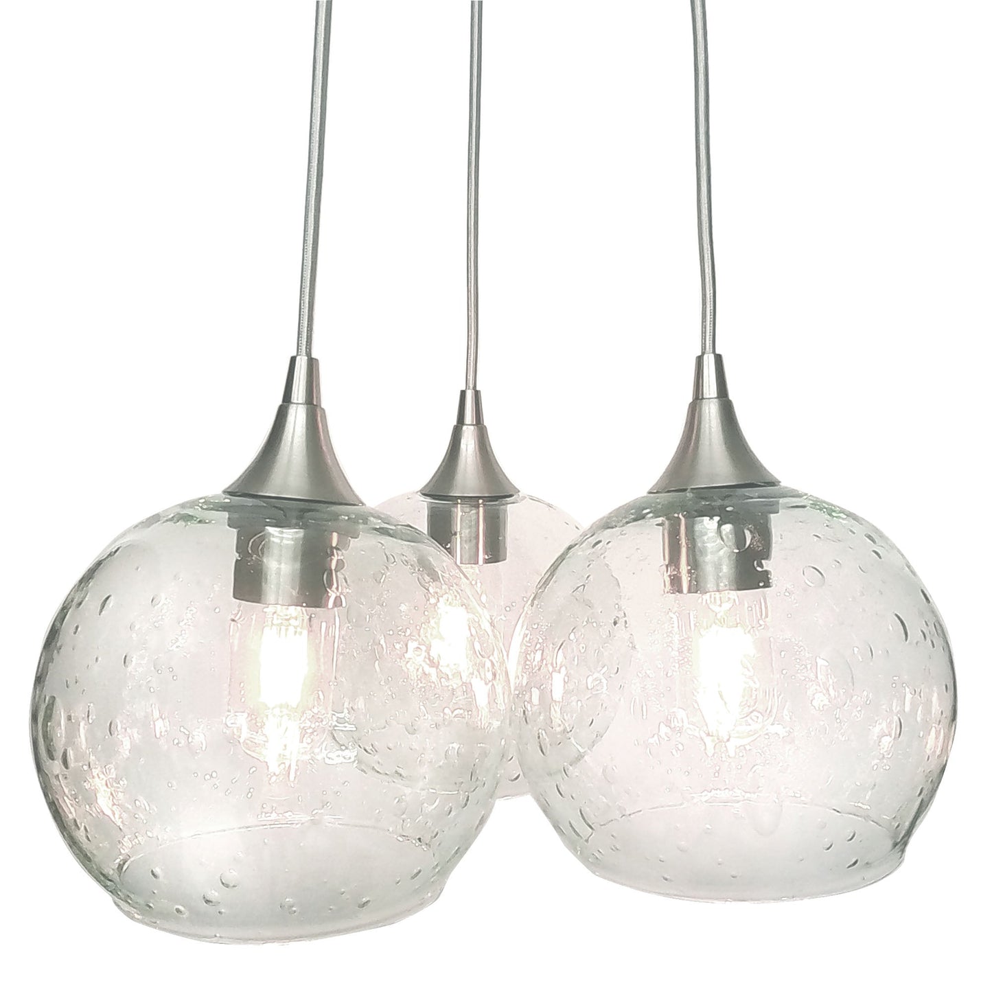 767 3 Cluster Chandelier-Glass-Bicycle Glass Co - Hotshop-Brushed Nickel - 4ft Cord-Lunar-Eco Clear-Bicycle Glass Co