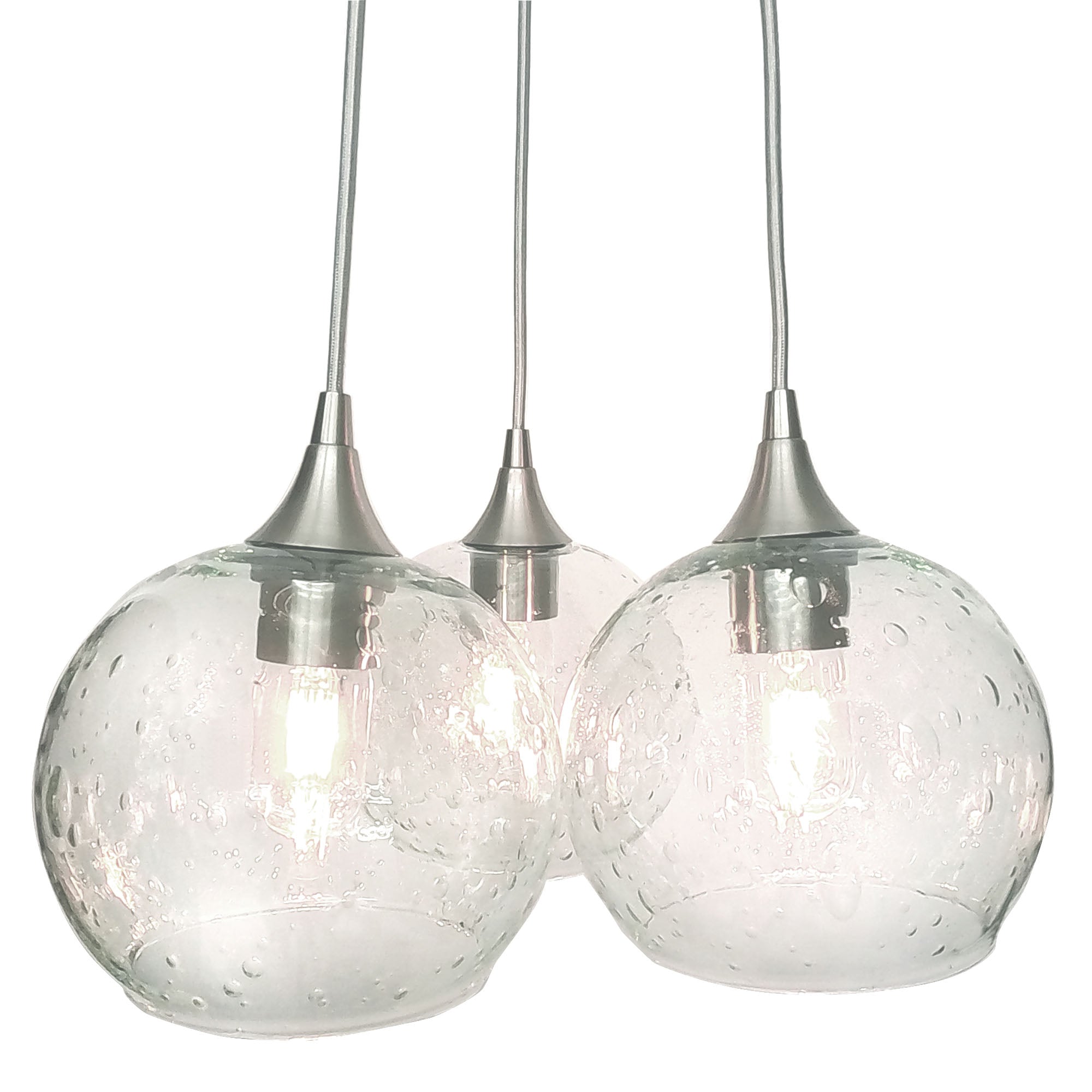 767 3 Cluster Chandelier-Glass-Bicycle Glass Co - Hotshop-Brushed Nickel - 4ft Cord-Lunar-Eco Clear-Bicycle Glass Co