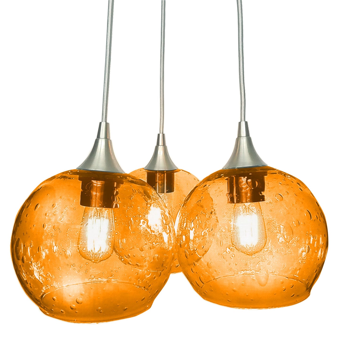 767 3 Cluster Chandelier-Glass-Bicycle Glass Co - Hotshop-Brushed Nickel - 4ft Cord-Lunar-Golden Amber-Bicycle Glass Co