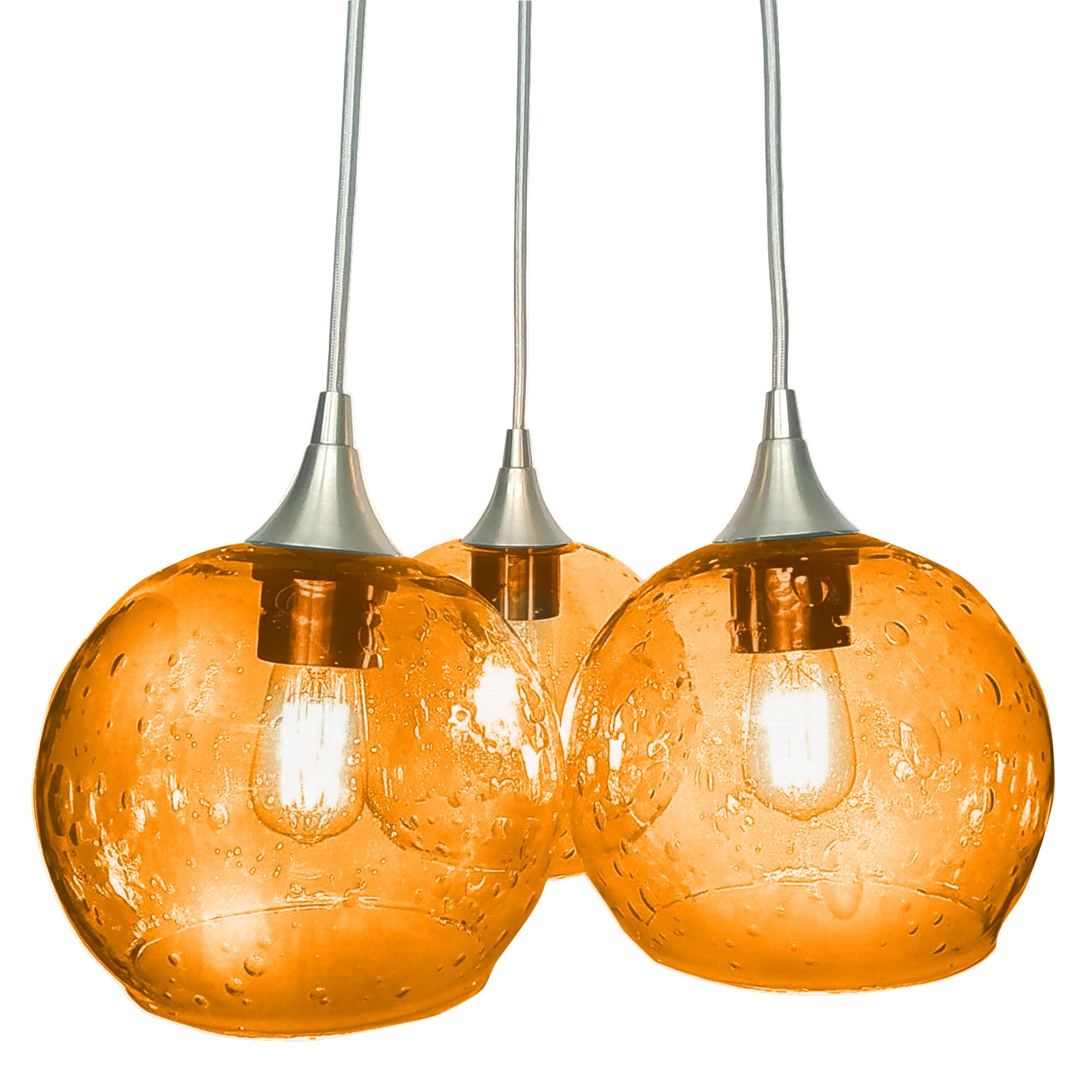 767 3 Cluster Chandelier-Glass-Bicycle Glass Co - Hotshop-Brushed Nickel - 4ft Cord-Lunar-Golden Amber-Bicycle Glass Co