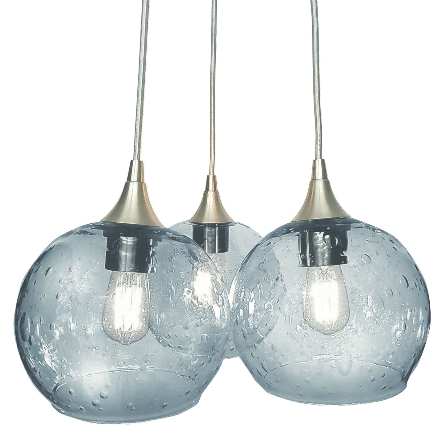 767 3 Cluster Chandelier-Glass-Bicycle Glass Co - Hotshop-Brushed Nickel - 4ft Cord-Lunar-Slate Gray-Bicycle Glass Co