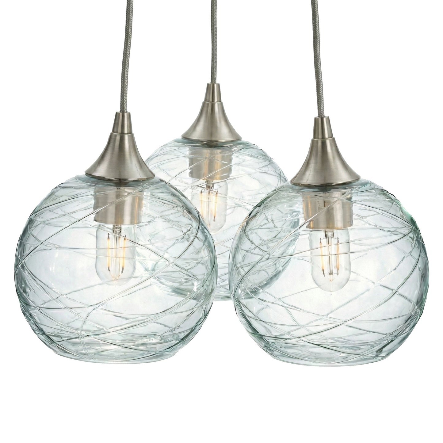 767 3 Cluster Chandelier-Glass-Bicycle Glass Co - Hotshop-Brushed Nickel - 4ft Cord-Spun-Eco Clear-Bicycle Glass Co