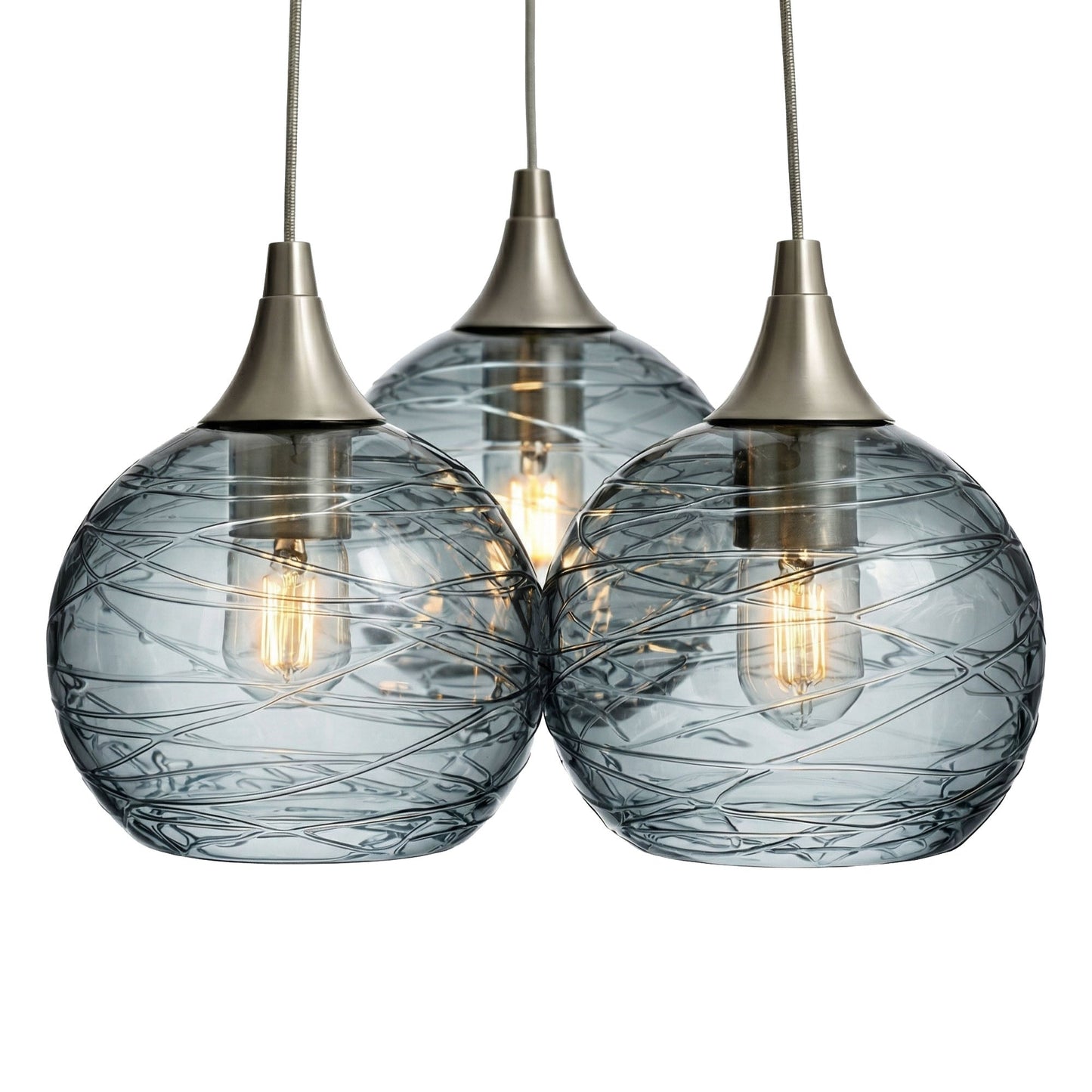767 3 Cluster Chandelier-Glass-Bicycle Glass Co - Hotshop-Brushed Nickel - 4ft Cord-Spun-Slate Gray-Bicycle Glass Co
