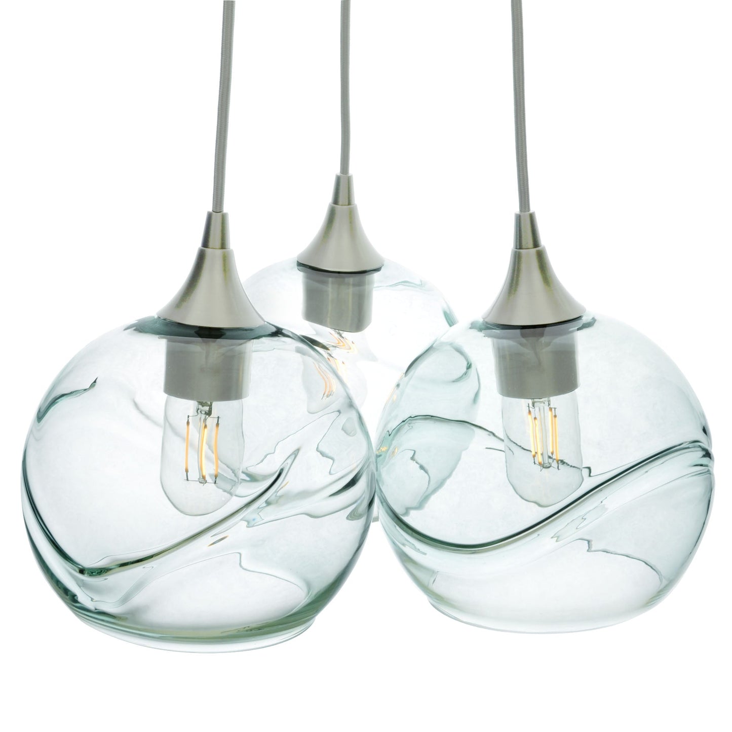 767 3 Cluster Chandelier-Glass-Bicycle Glass Co - Hotshop-Brushed Nickel - 4ft Cord-Swell-Eco Clear-Bicycle Glass Co