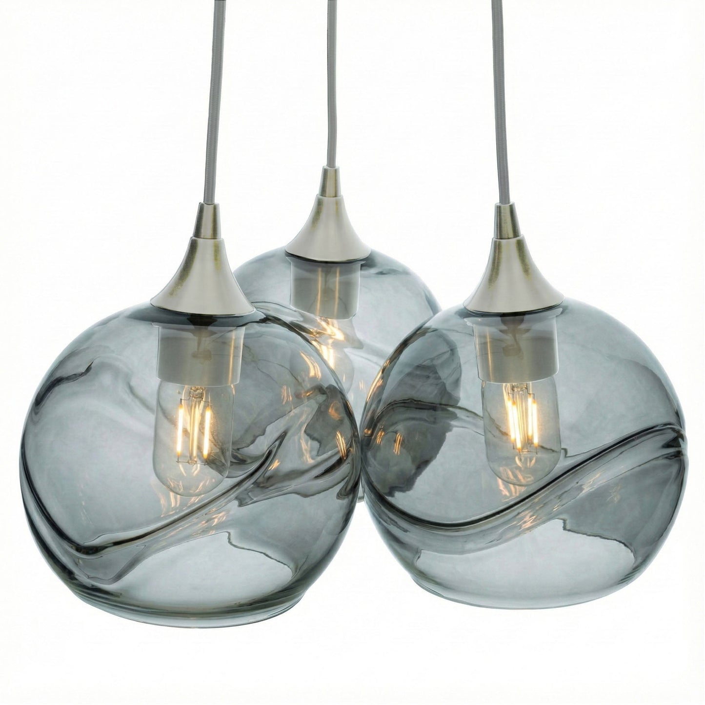 767 3 Cluster Chandelier-Glass-Bicycle Glass Co - Hotshop-Brushed Nickel - 4ft Cord-Swell-Slate Gray-Bicycle Glass Co