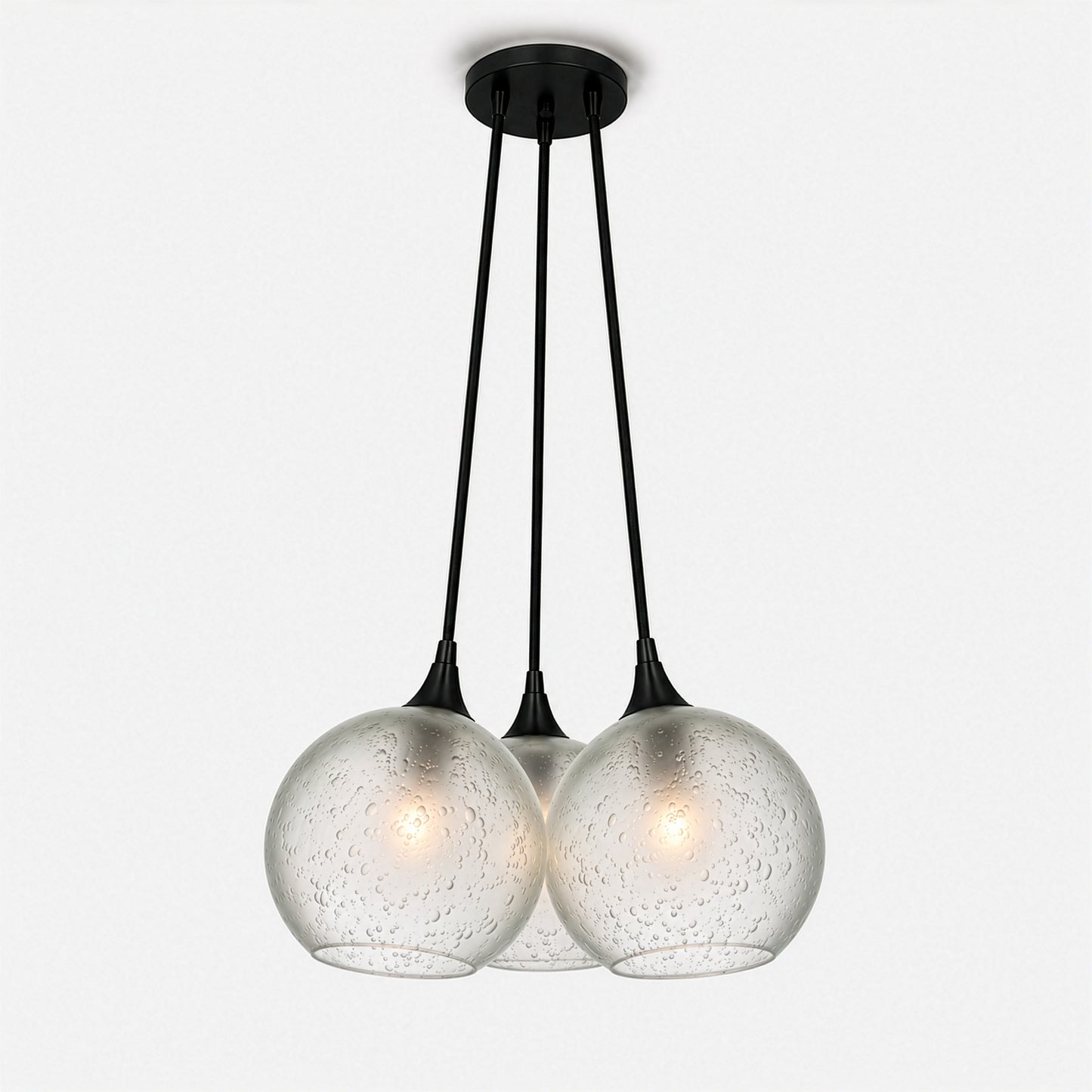 767 3 Cluster Chandelier-Glass-Bicycle Glass Co - Hotshop-Matte Black - 4ft Cord-Celestial-Eco Clear-Bicycle Glass Co