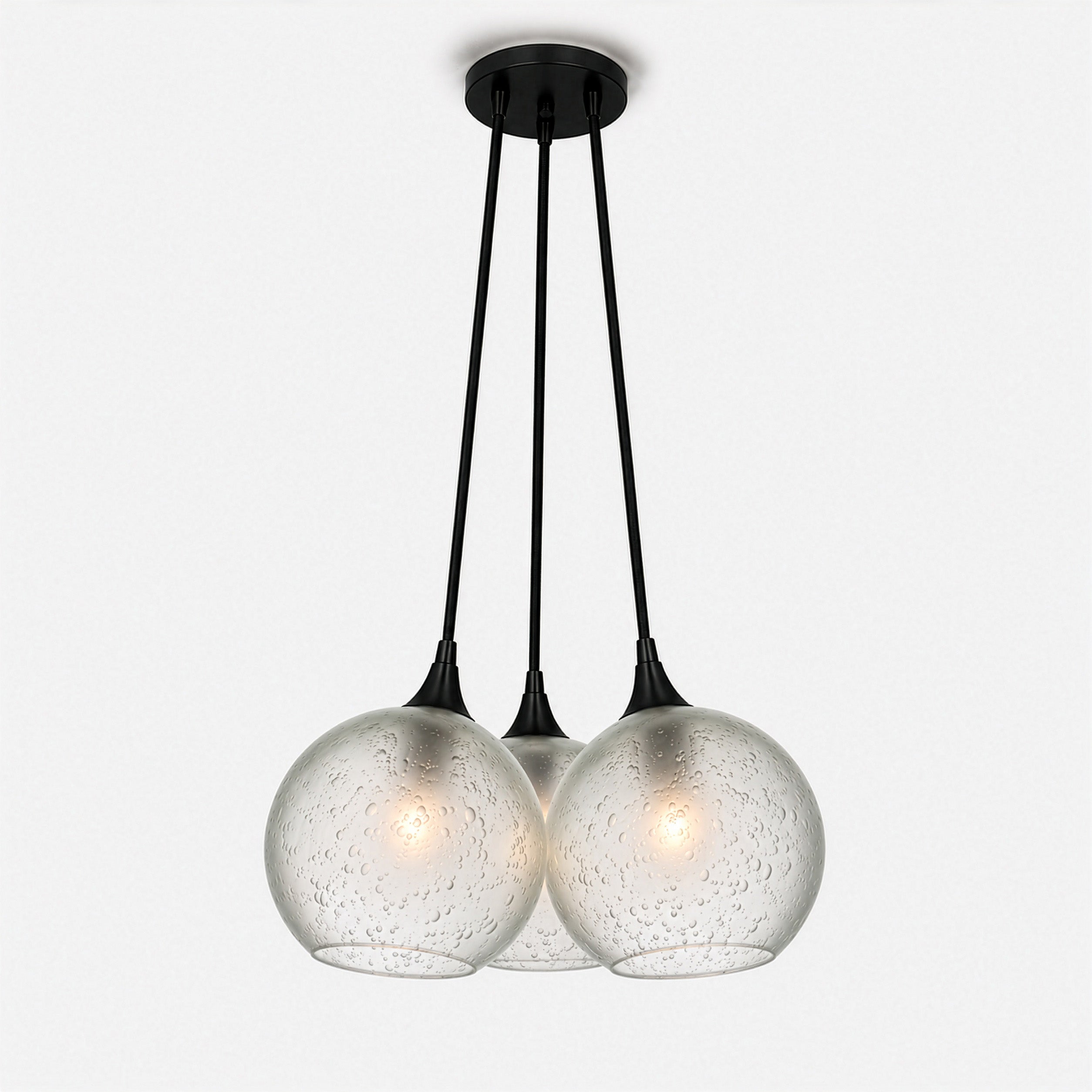 767 3 Cluster Chandelier-Glass-Bicycle Glass Co - Hotshop-Matte Black - 4ft Cord-Celestial-Eco Clear-Bicycle Glass Co