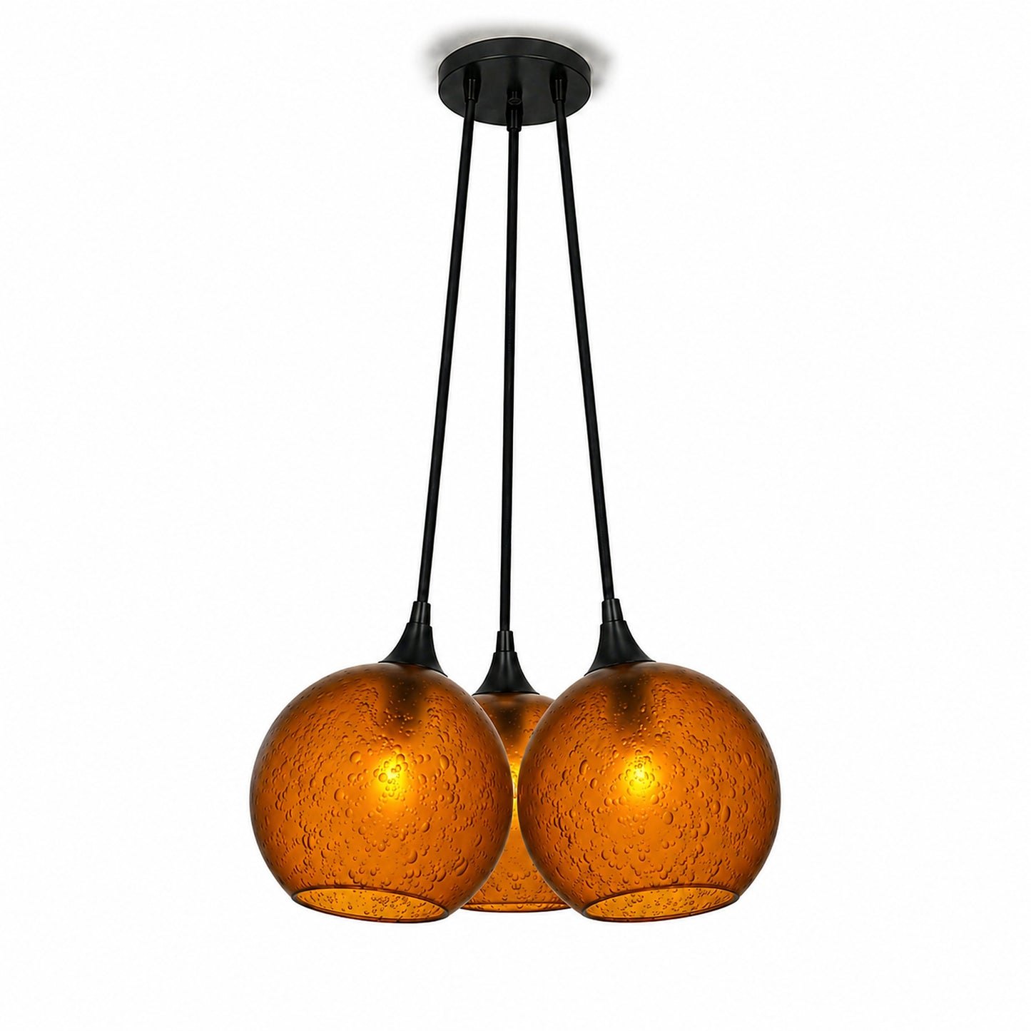767 3 Cluster Chandelier-Glass-Bicycle Glass Co - Hotshop-Matte Black - 4ft Cord-Celestial-Golden Amber-Bicycle Glass Co