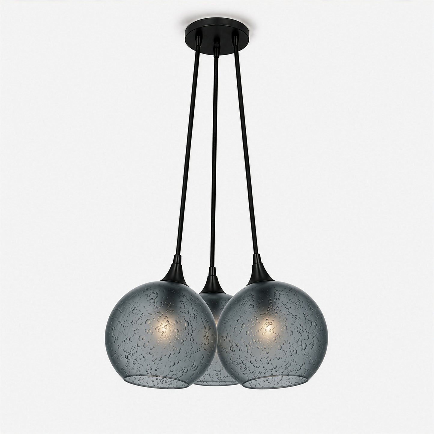 767 3 Cluster Chandelier-Glass-Bicycle Glass Co - Hotshop-Matte Black - 4ft Cord-Celestial-Slate Gray-Bicycle Glass Co