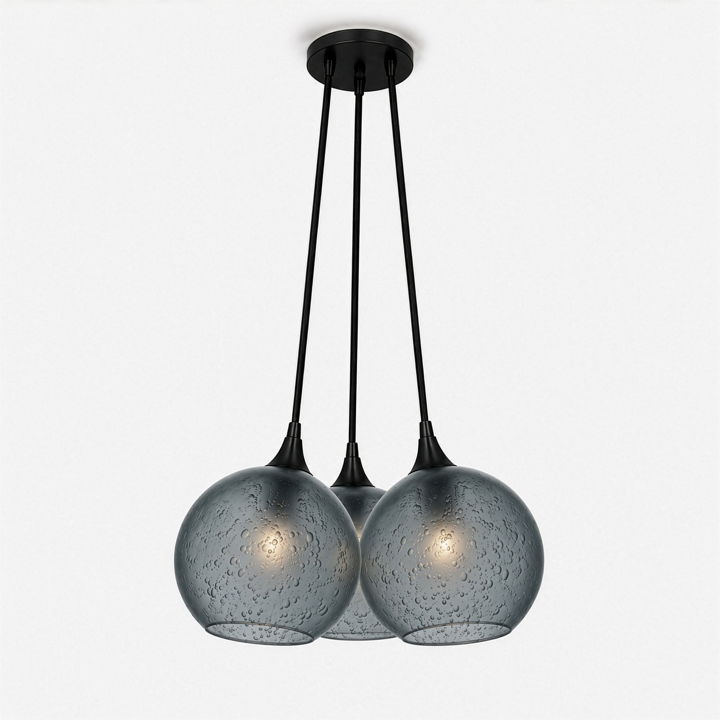 767 3 Cluster Chandelier-Glass-Bicycle Glass Co - Hotshop-Matte Black - 4ft Cord-Celestial-Slate Gray-Bicycle Glass Co