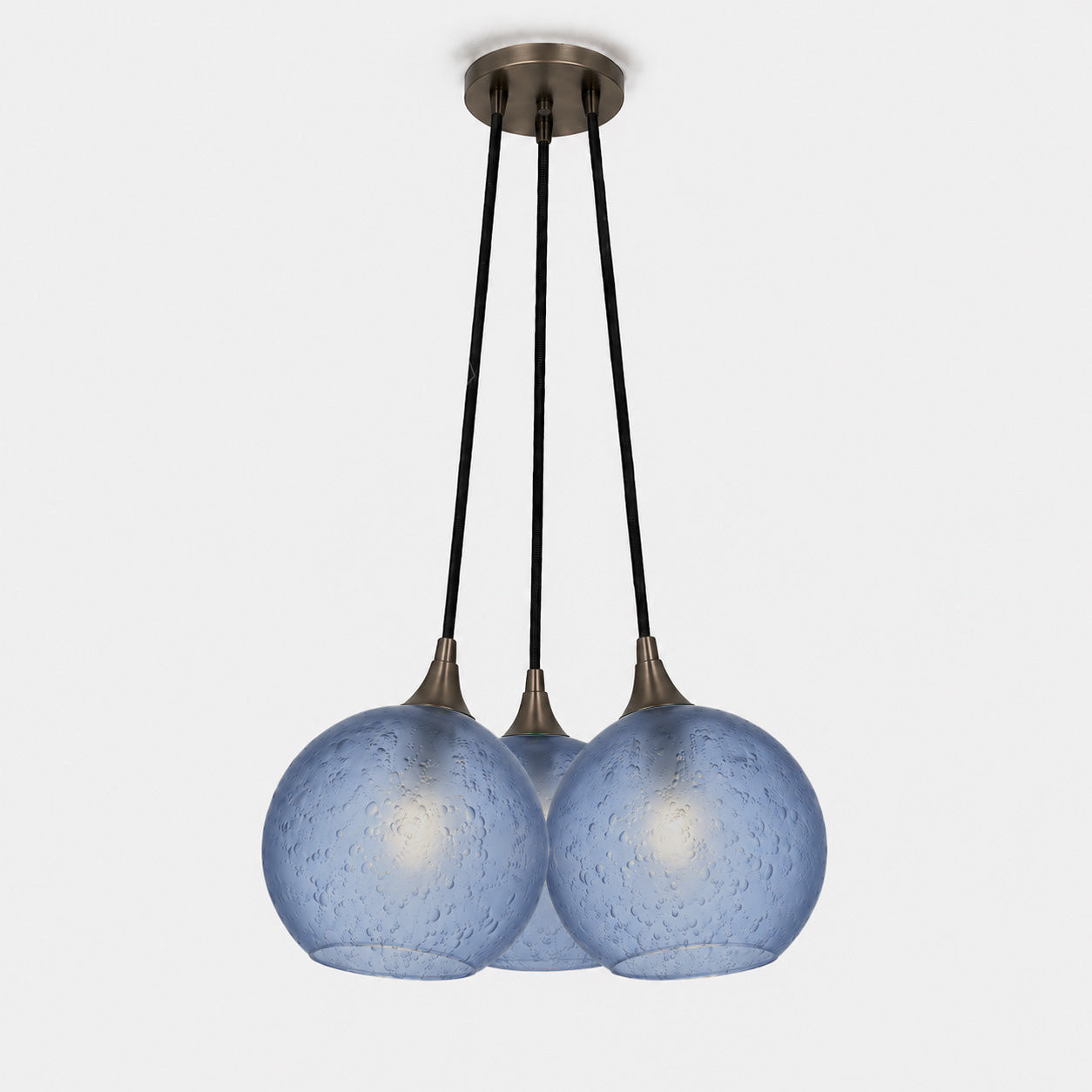 767 3 Cluster Chandelier-Glass-Bicycle Glass Co - Hotshop-Matte Black - 4ft Cord-Celestial-Steel Blue-Bicycle Glass Co