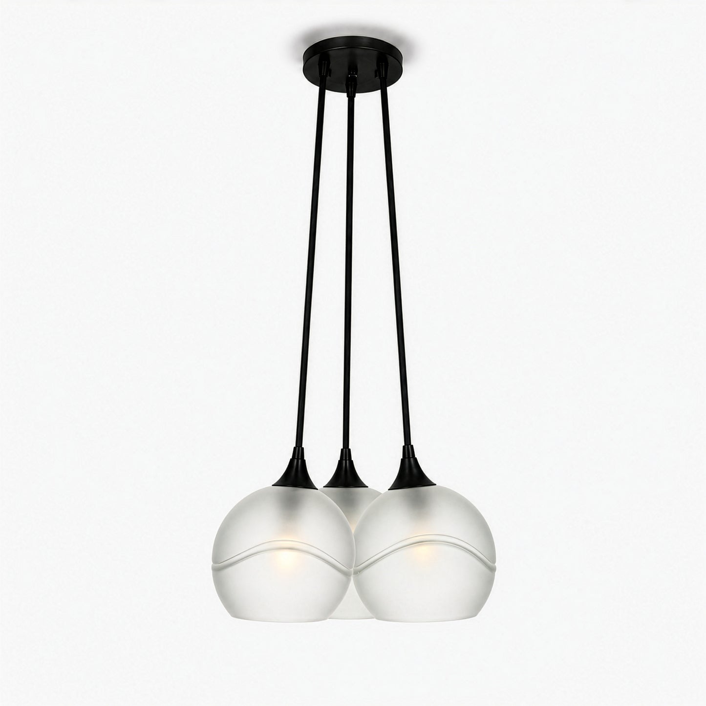 767 3 Cluster Chandelier-Glass-Bicycle Glass Co - Hotshop-Matte Black - 4ft Cord-Glacial-Eco Clear-Bicycle Glass Co