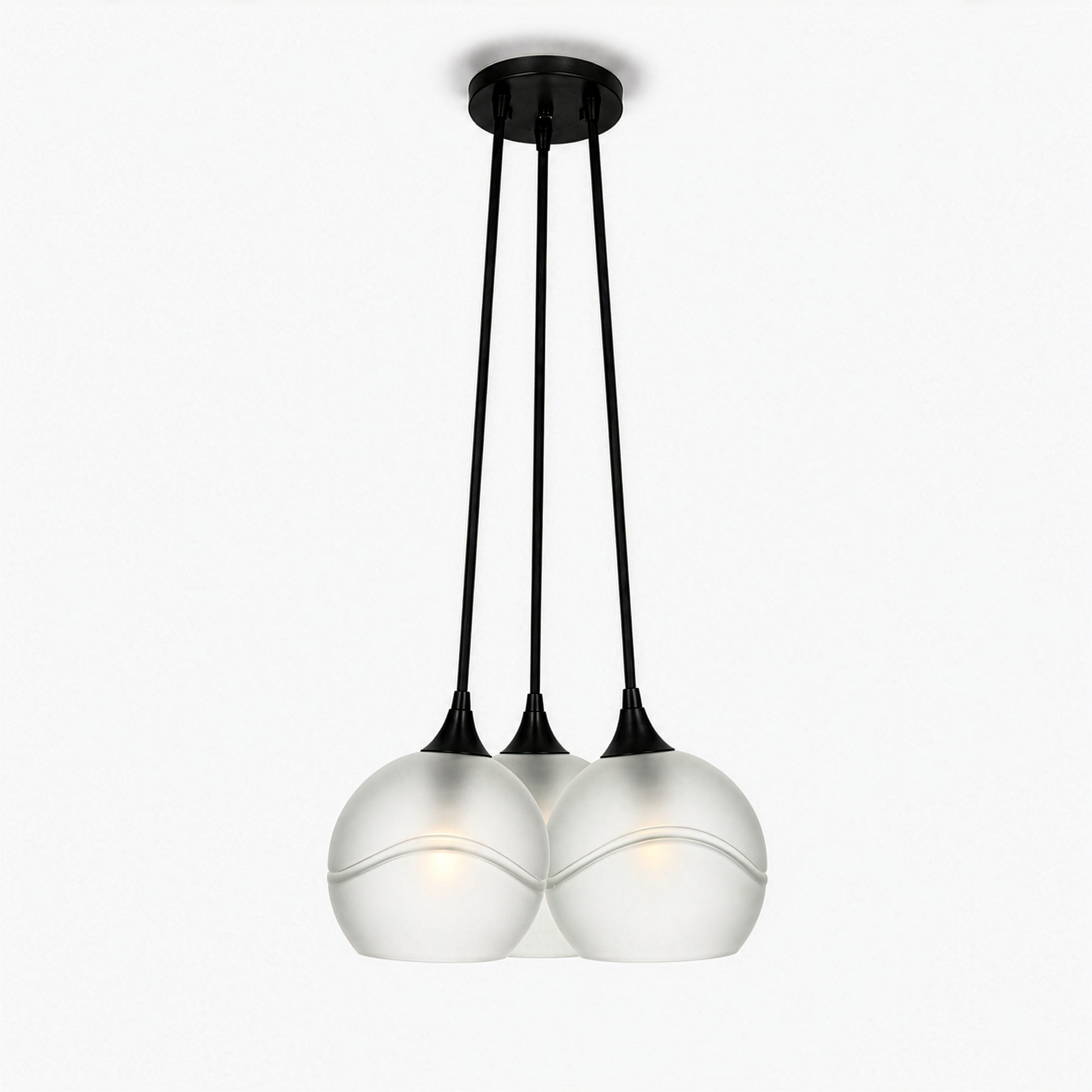 767 3 Cluster Chandelier-Glass-Bicycle Glass Co - Hotshop-Matte Black - 4ft Cord-Glacial-Eco Clear-Bicycle Glass Co