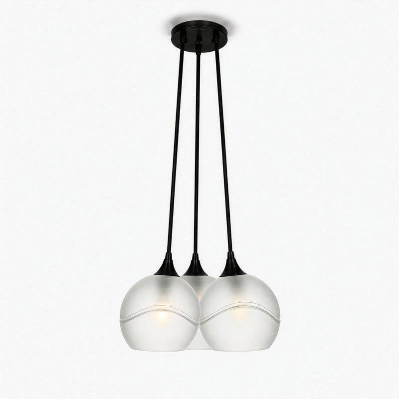 767 3 Cluster Chandelier — Matte Black - 4ft Cord / Glacial / Eco Clear