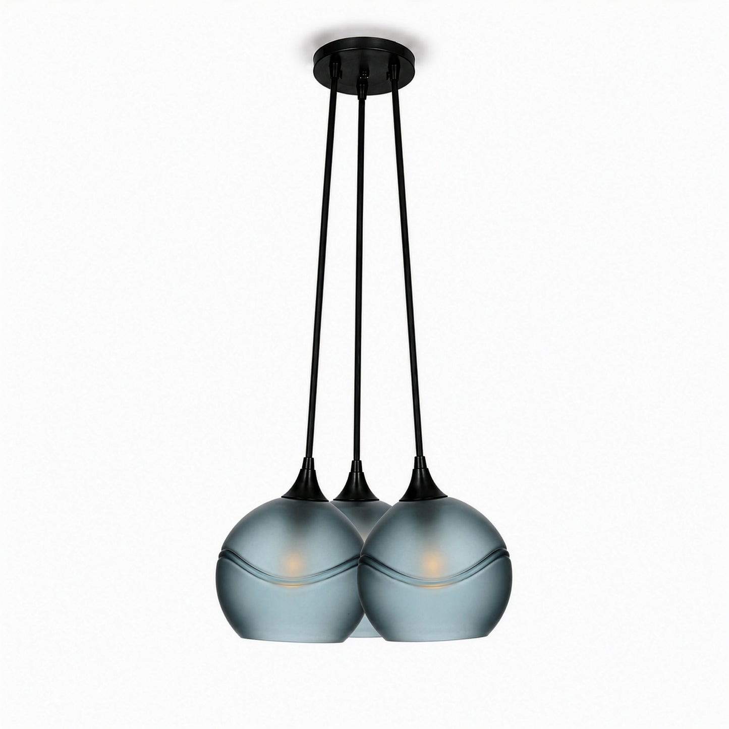 767 3 Cluster Chandelier-Glass-Bicycle Glass Co - Hotshop-Matte Black - 4ft Cord-Glacial-Slate Gray-Bicycle Glass Co
