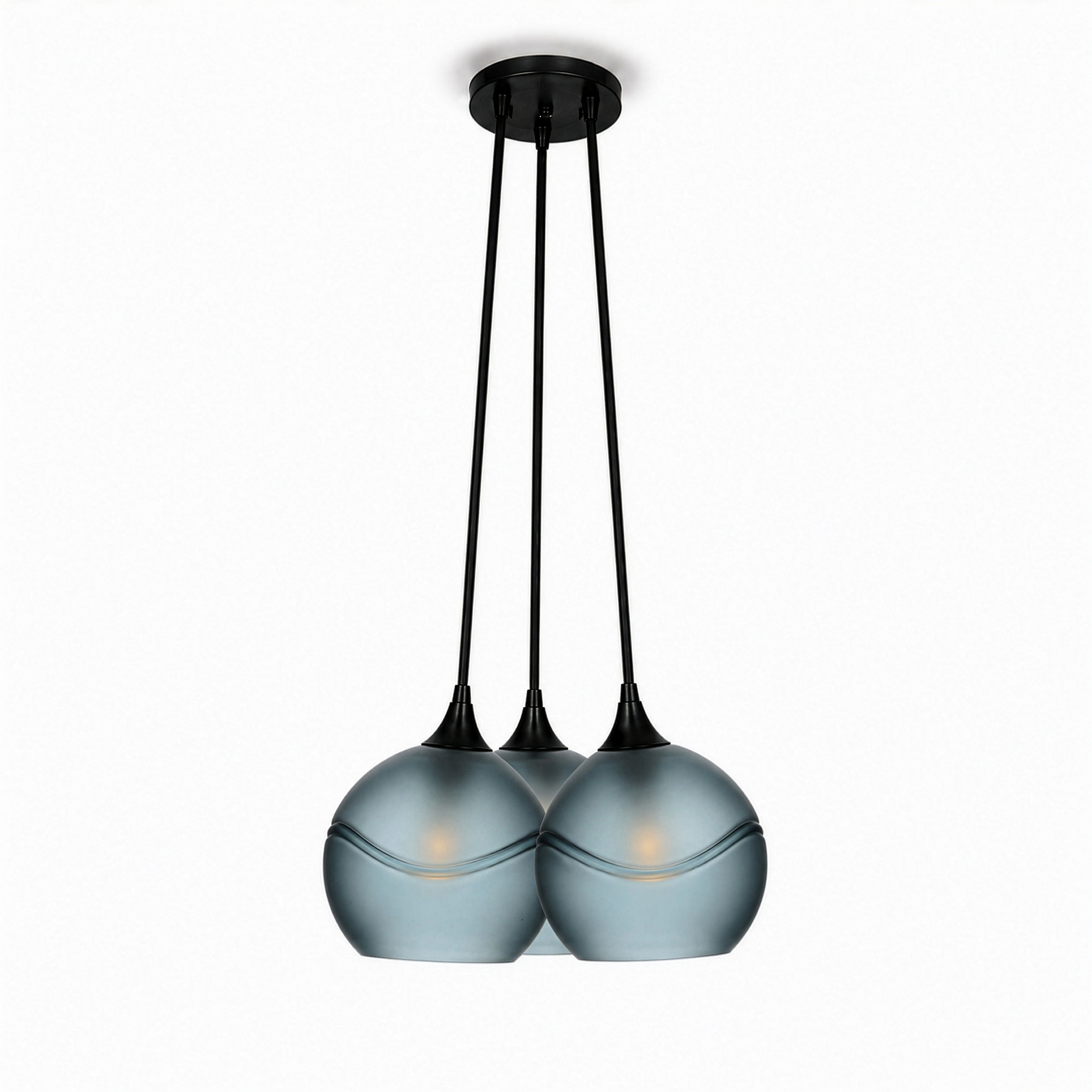 767 3 Cluster Chandelier-Glass-Bicycle Glass Co - Hotshop-Matte Black - 4ft Cord-Glacial-Slate Gray-Bicycle Glass Co
