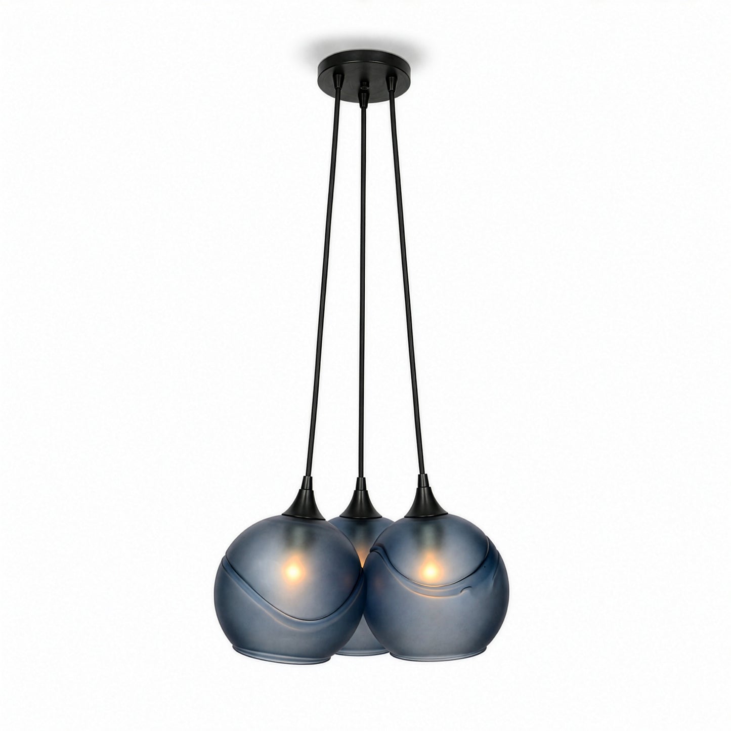 767 3 Cluster Chandelier-Glass-Bicycle Glass Co - Hotshop-Matte Black - 4ft Cord-Glacial-Steel Blue-Bicycle Glass Co