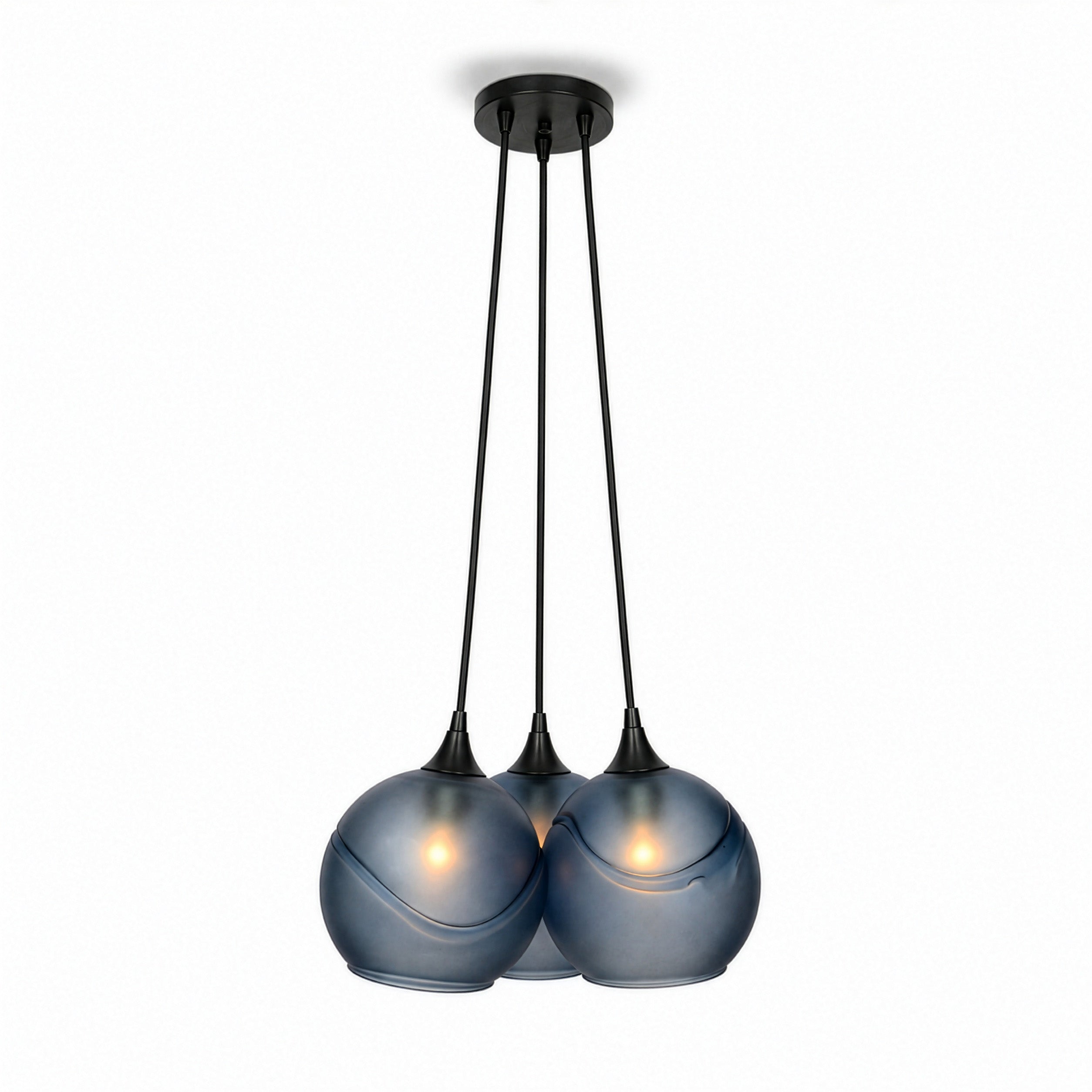 767 3 Cluster Chandelier-Glass-Bicycle Glass Co - Hotshop-Matte Black - 4ft Cord-Glacial-Steel Blue-Bicycle Glass Co