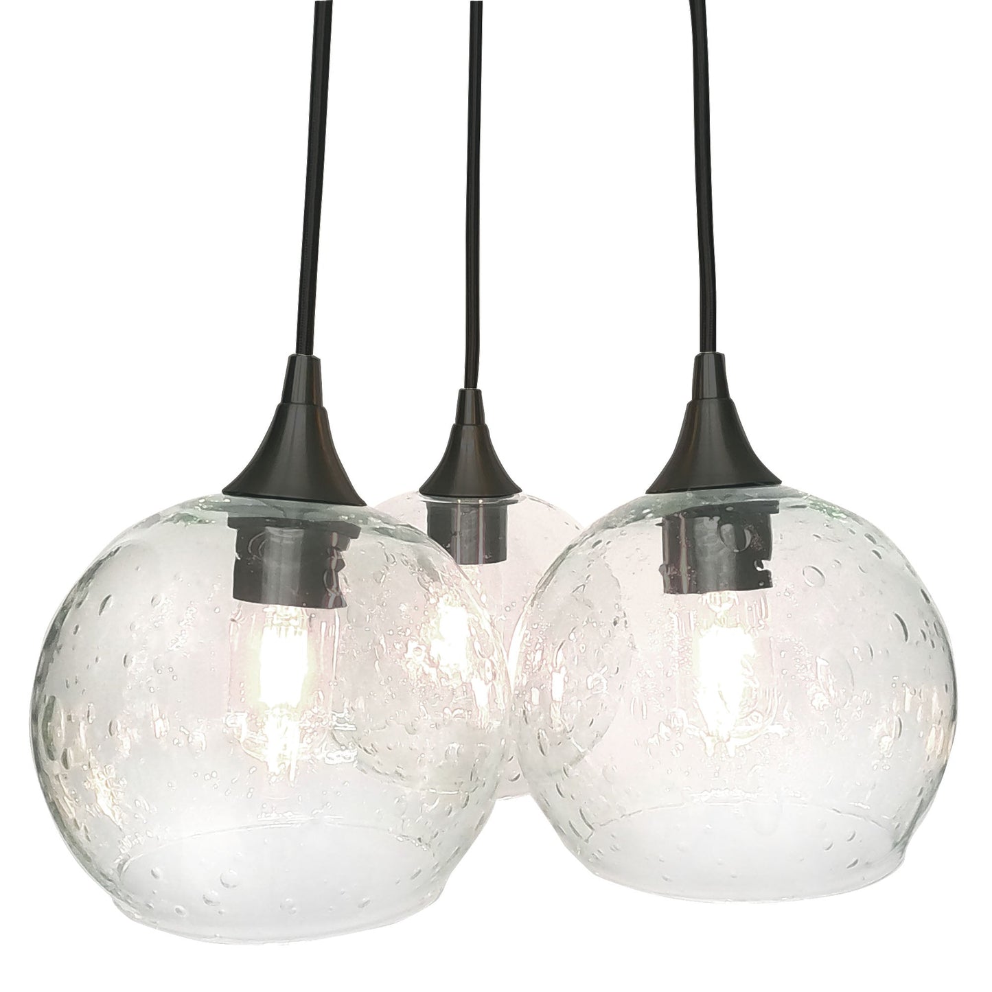 767 3 Cluster Chandelier-Glass-Bicycle Glass Co - Hotshop-Matte Black - 4ft Cord-Lunar-Eco Clear-Bicycle Glass Co