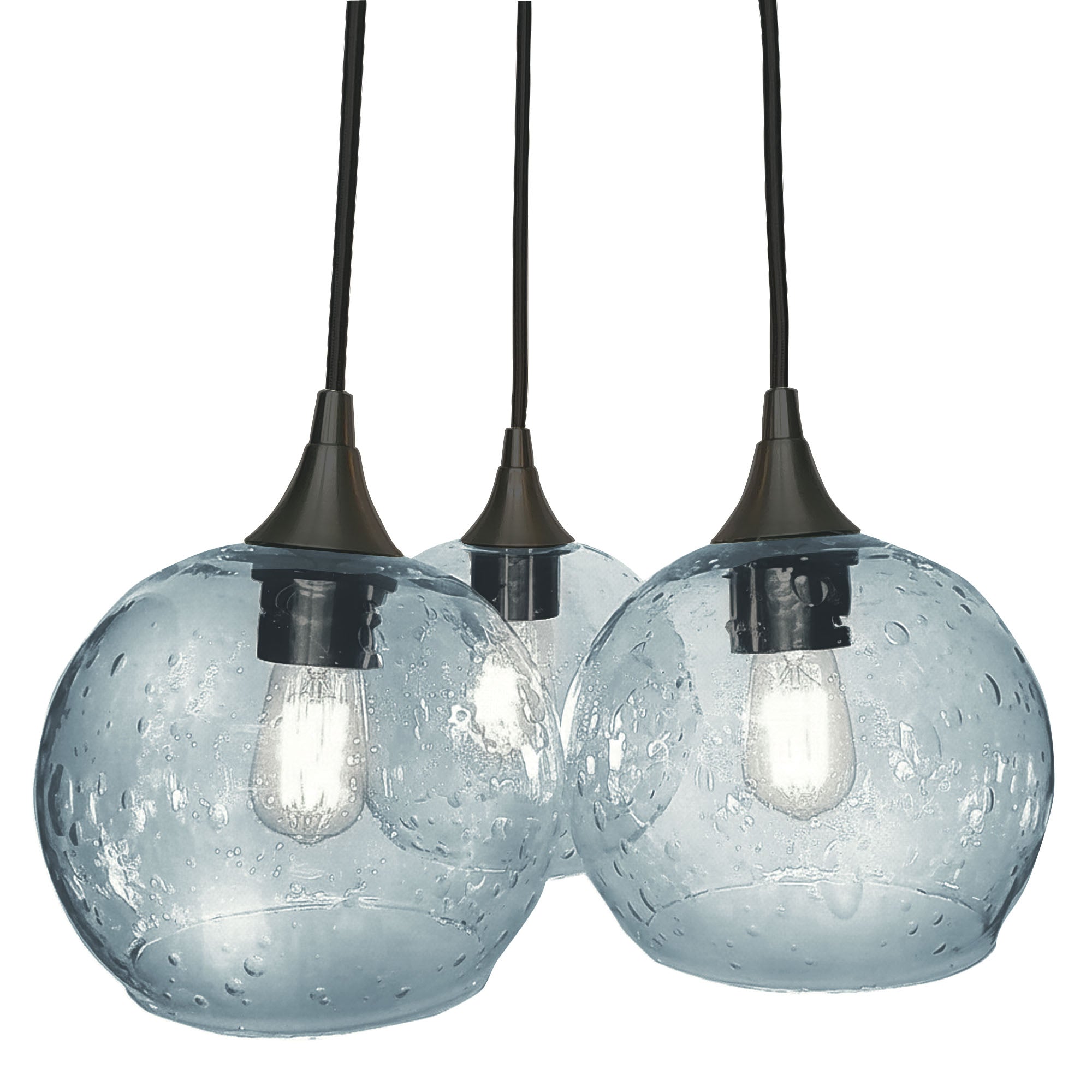 767 3 Cluster Chandelier-Glass-Bicycle Glass Co - Hotshop-Matte Black - 4ft Cord-Lunar-Slate Gray-Bicycle Glass Co