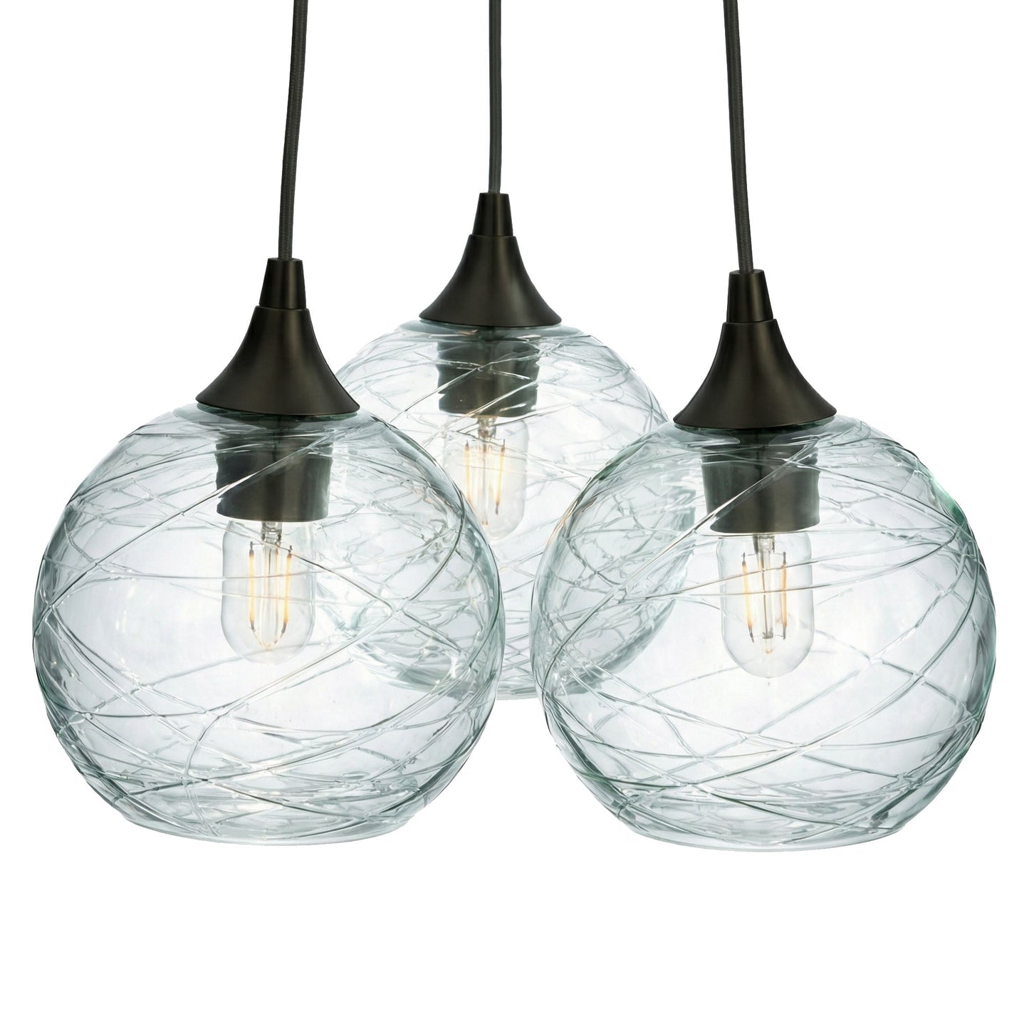 767 3 Cluster Chandelier-Glass-Bicycle Glass Co - Hotshop-Matte Black - 4ft Cord-Spun-Eco Clear-Bicycle Glass Co