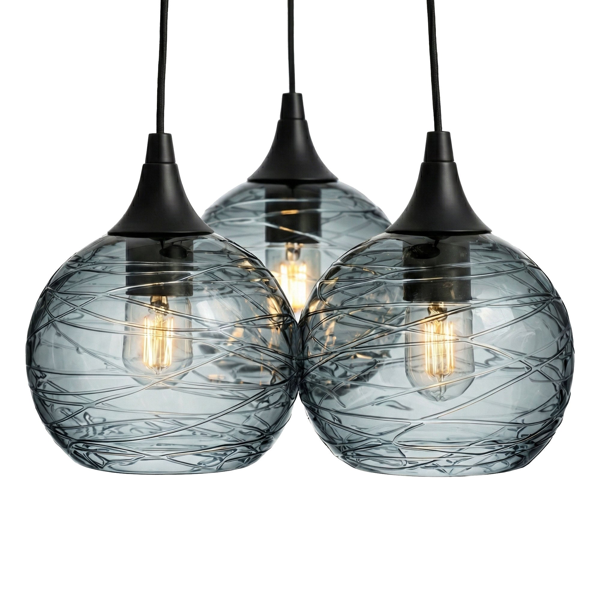 767 3 Cluster Chandelier-Glass-Bicycle Glass Co - Hotshop-Matte Black - 4ft Cord-Spun-Slate Gray-Bicycle Glass Co