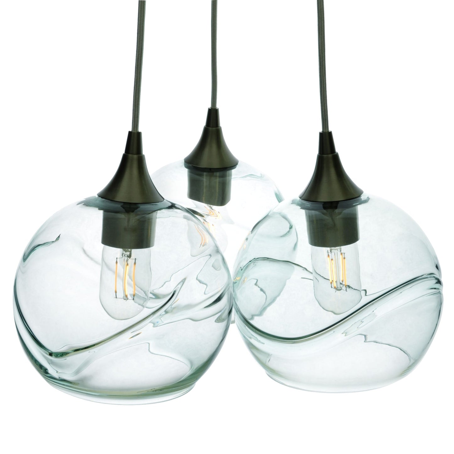 767 3 Cluster Chandelier-Glass-Bicycle Glass Co - Hotshop-Matte Black - 4ft Cord-Swell-Eco Clear-Bicycle Glass Co