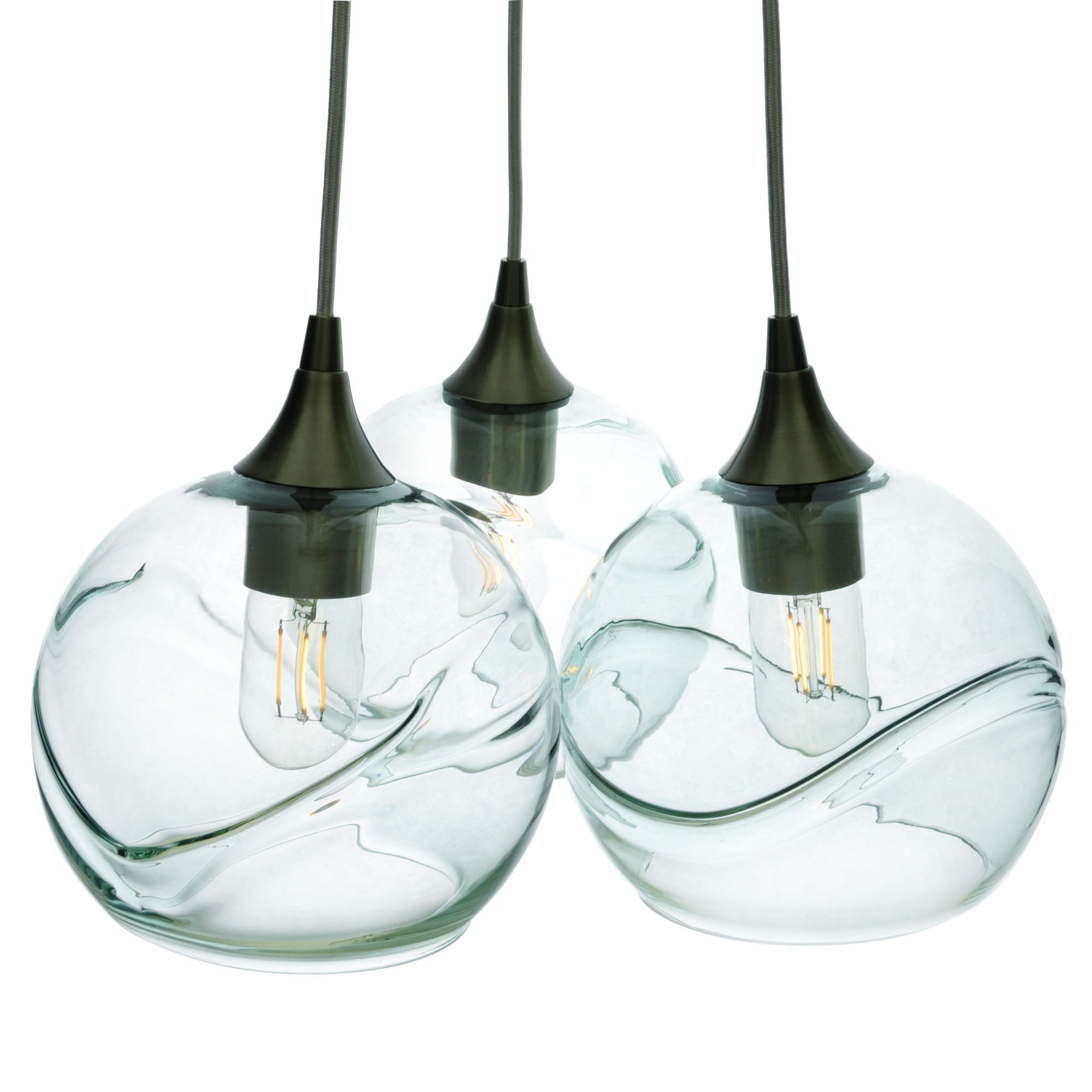 767 3 Cluster Chandelier-Glass-Bicycle Glass Co - Hotshop-Matte Black - 4ft Cord-Swell-Eco Clear-Bicycle Glass Co