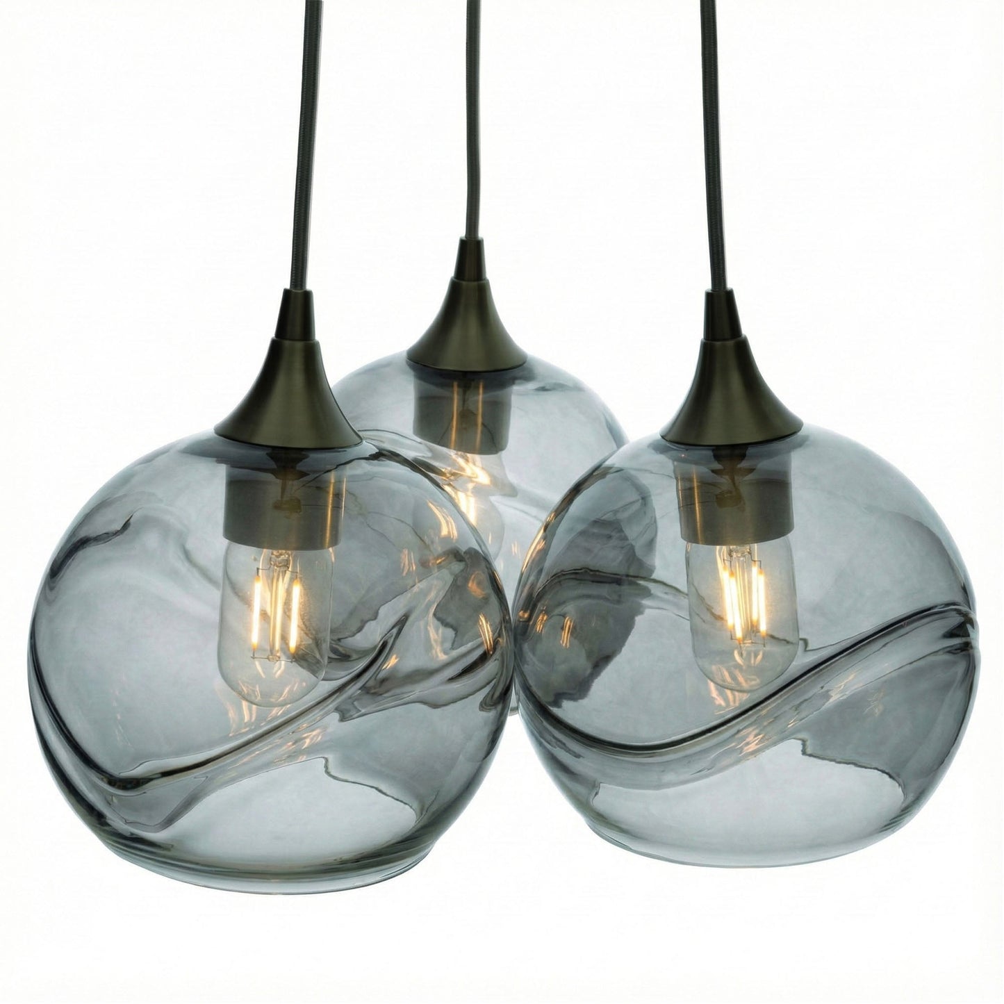 767 3 Cluster Chandelier-Glass-Bicycle Glass Co - Hotshop-Matte Black - 4ft Cord-Swell-Slate Gray-Bicycle Glass Co