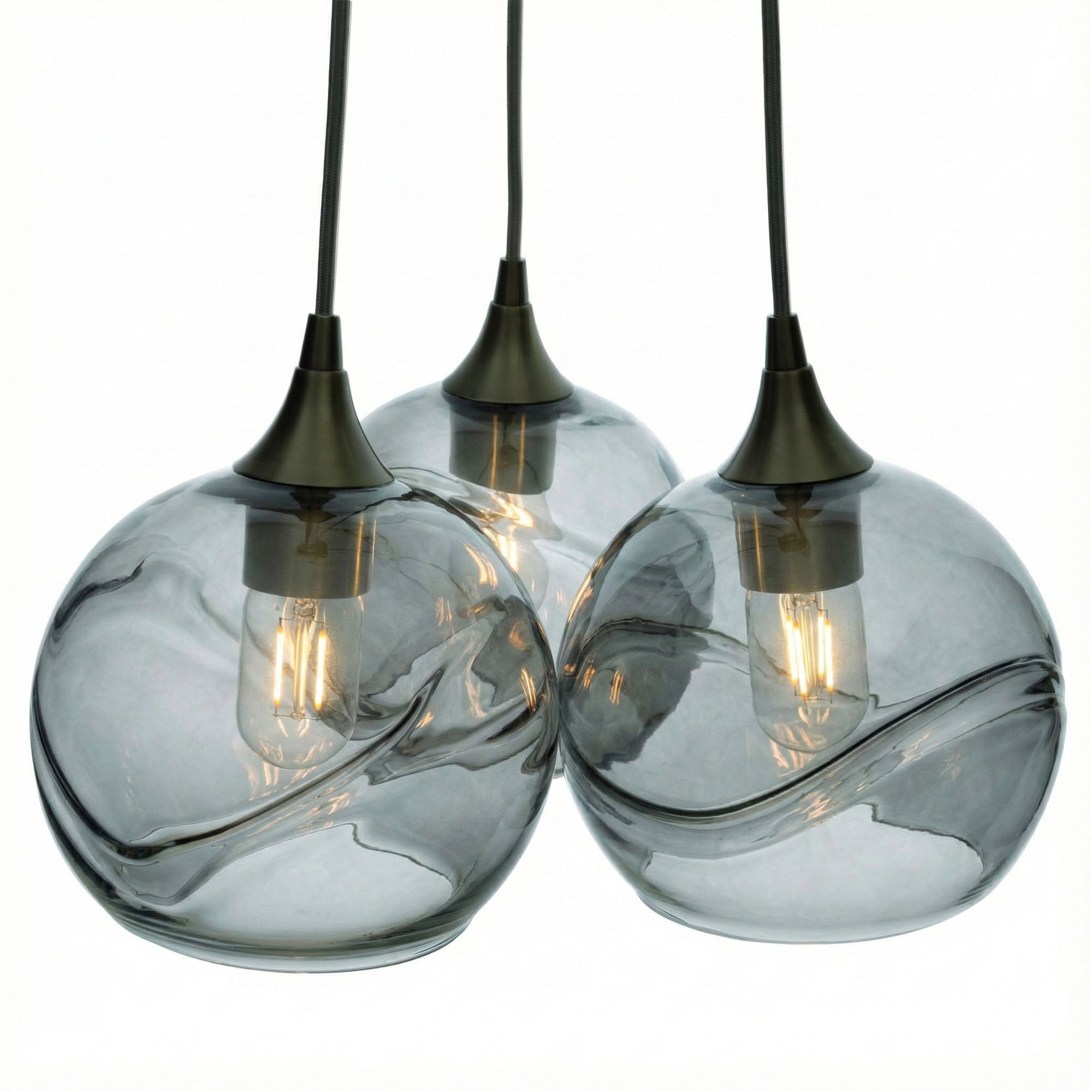 767 3 Cluster Chandelier-Glass-Bicycle Glass Co - Hotshop-Matte Black - 4ft Cord-Swell-Slate Gray-Bicycle Glass Co