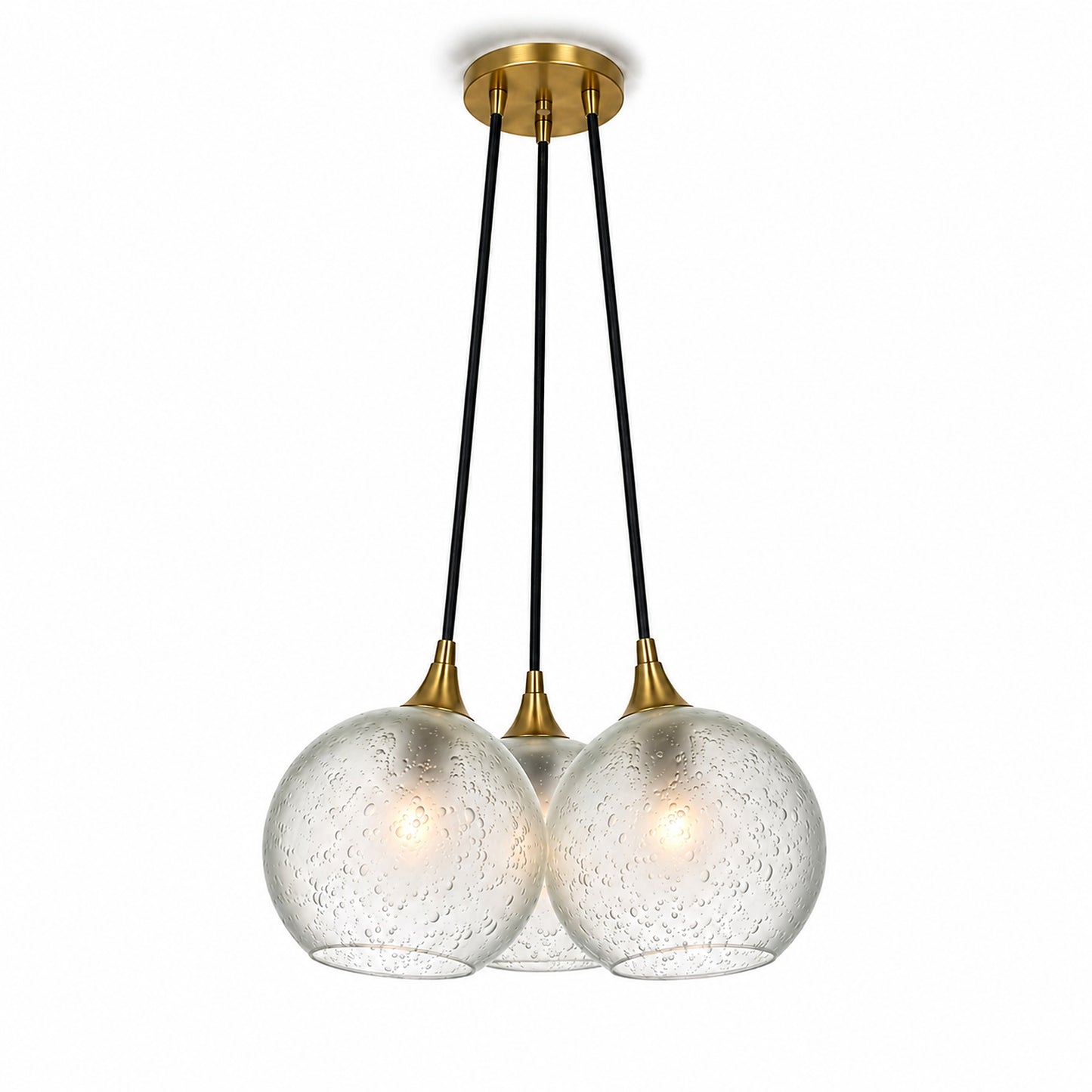 767 3 Cluster Chandelier-Glass-Bicycle Glass Co - Hotshop-Polished Brass - 4ft Cord-Celestial-Eco Clear-Bicycle Glass Co