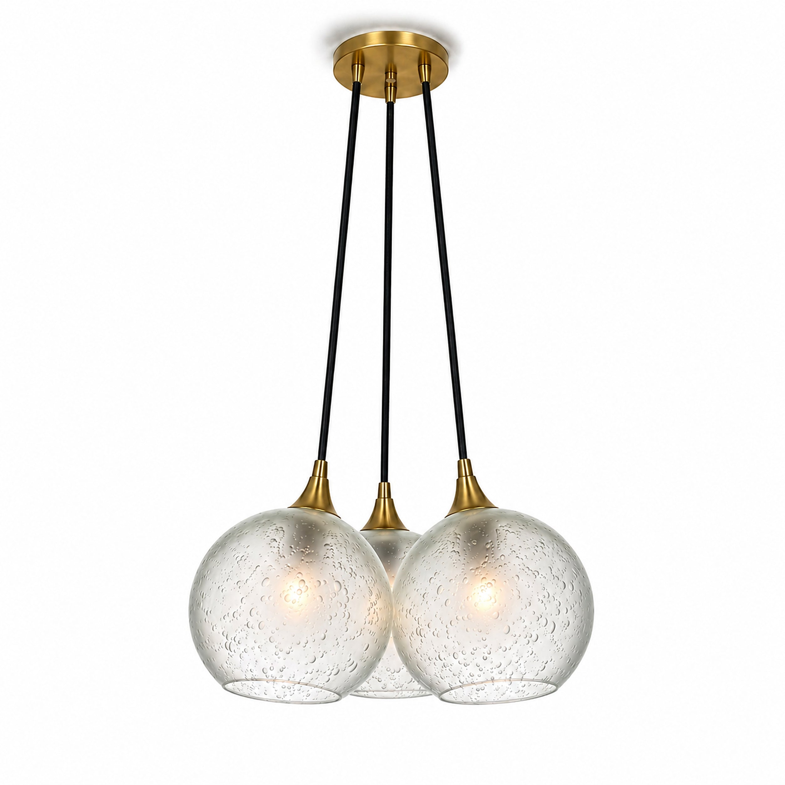 767 3 Cluster Chandelier-Glass-Bicycle Glass Co - Hotshop-Polished Brass - 4ft Cord-Celestial-Eco Clear-Bicycle Glass Co