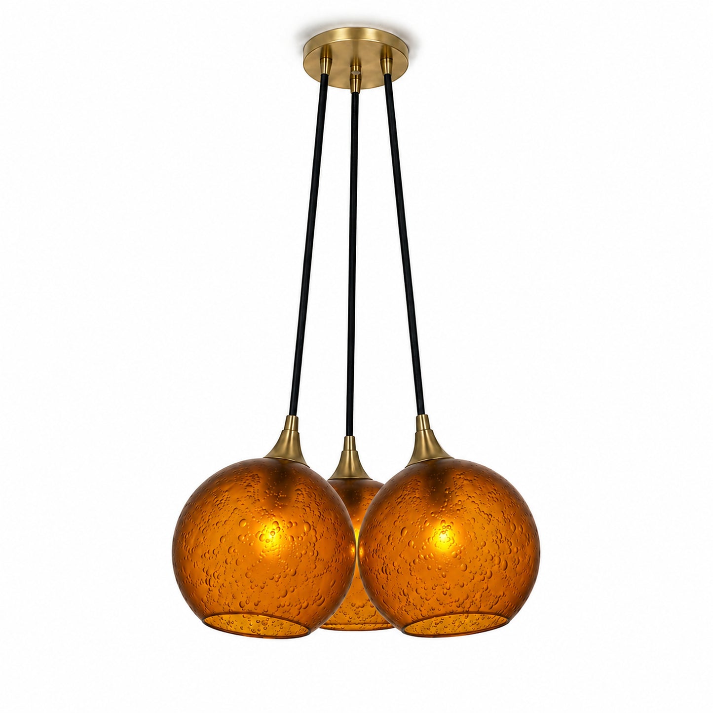 767 3 Cluster Chandelier-Glass-Bicycle Glass Co - Hotshop-Polished Brass - 4ft Cord-Celestial-Golden Amber-Bicycle Glass Co