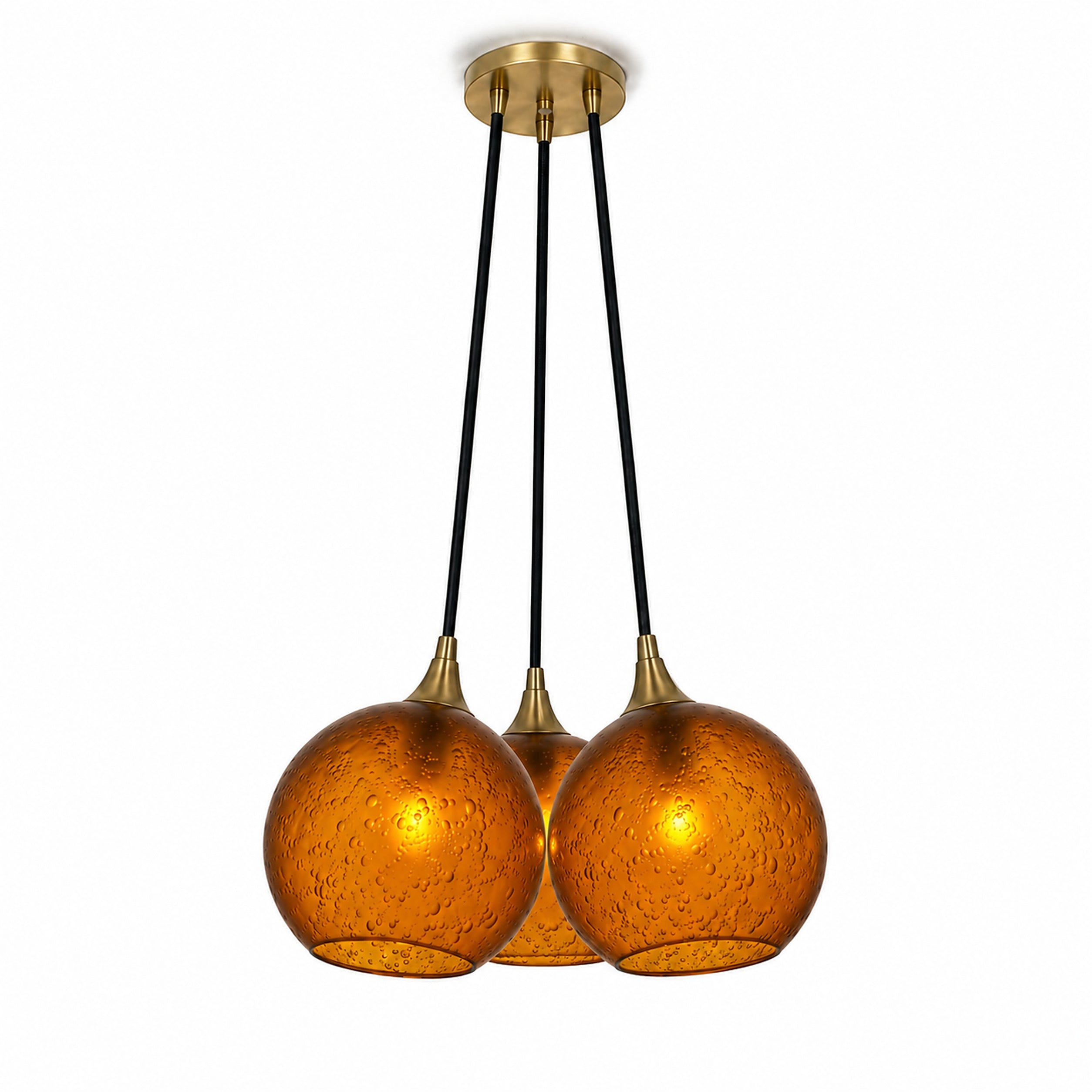 767 3 Cluster Chandelier-Glass-Bicycle Glass Co - Hotshop-Polished Brass - 4ft Cord-Celestial-Golden Amber-Bicycle Glass Co