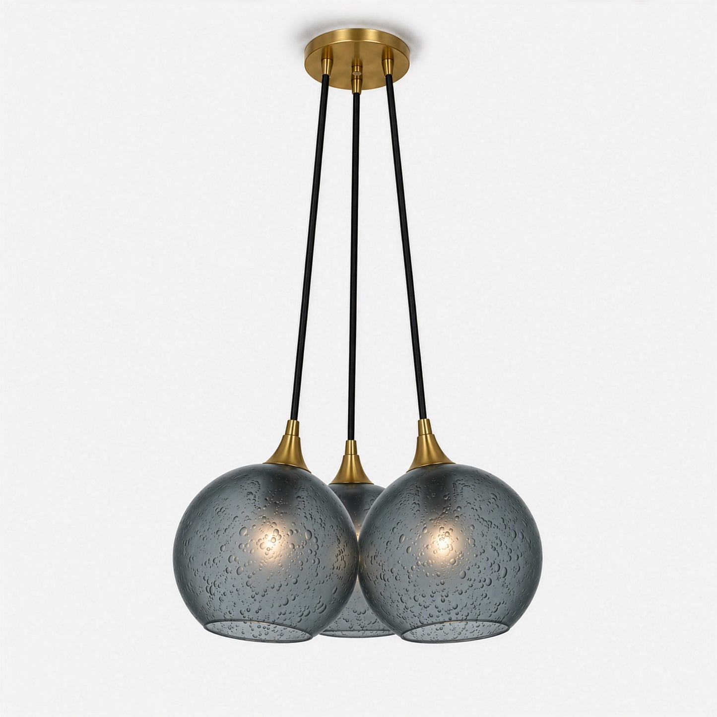 767 3 Cluster Chandelier-Glass-Bicycle Glass Co - Hotshop-Polished Brass - 4ft Cord-Celestial-Slate Gray-Bicycle Glass Co