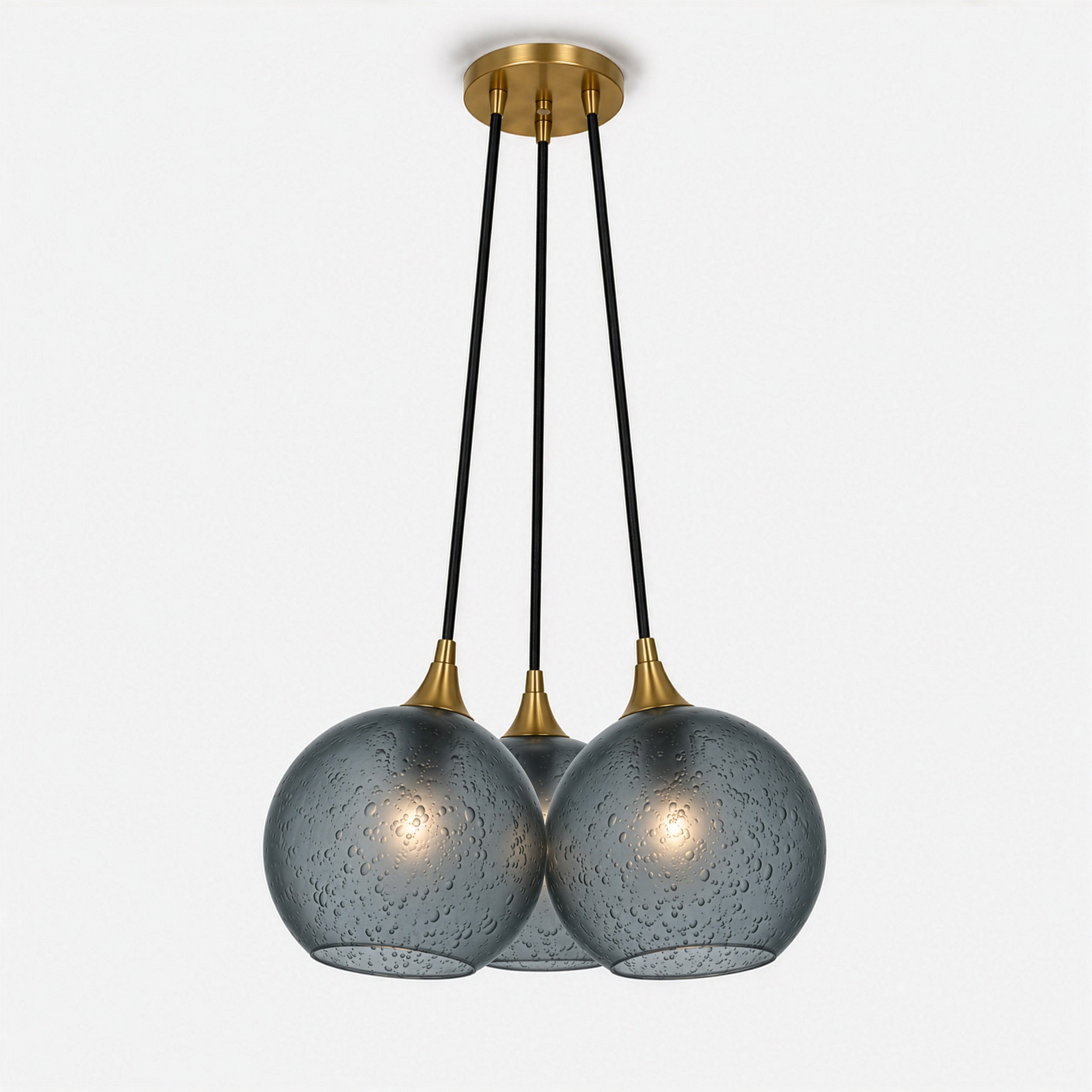 767 3 Cluster Chandelier-Glass-Bicycle Glass Co - Hotshop-Polished Brass - 4ft Cord-Celestial-Slate Gray-Bicycle Glass Co