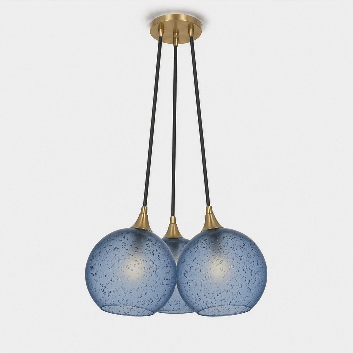 767 3 Cluster Chandelier-Glass-Bicycle Glass Co - Hotshop-Polished Brass - 4ft Cord-Celestial-Steel Blue-Bicycle Glass Co