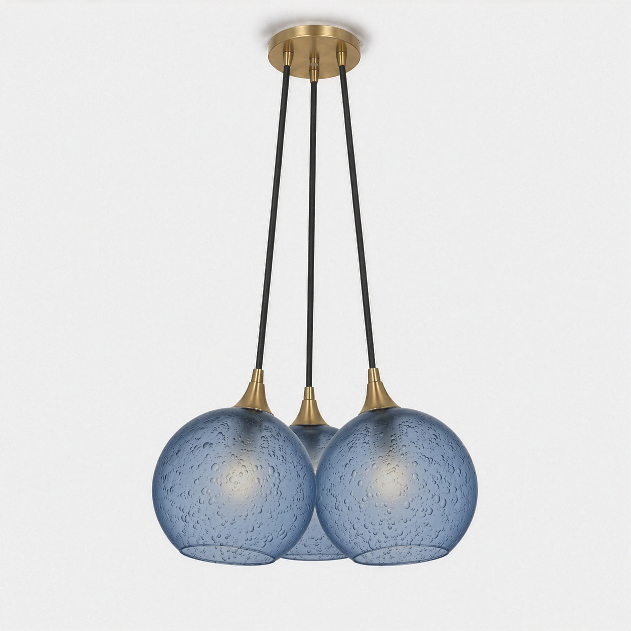 767 3 Cluster Chandelier-Glass-Bicycle Glass Co - Hotshop-Polished Brass - 4ft Cord-Celestial-Steel Blue-Bicycle Glass Co