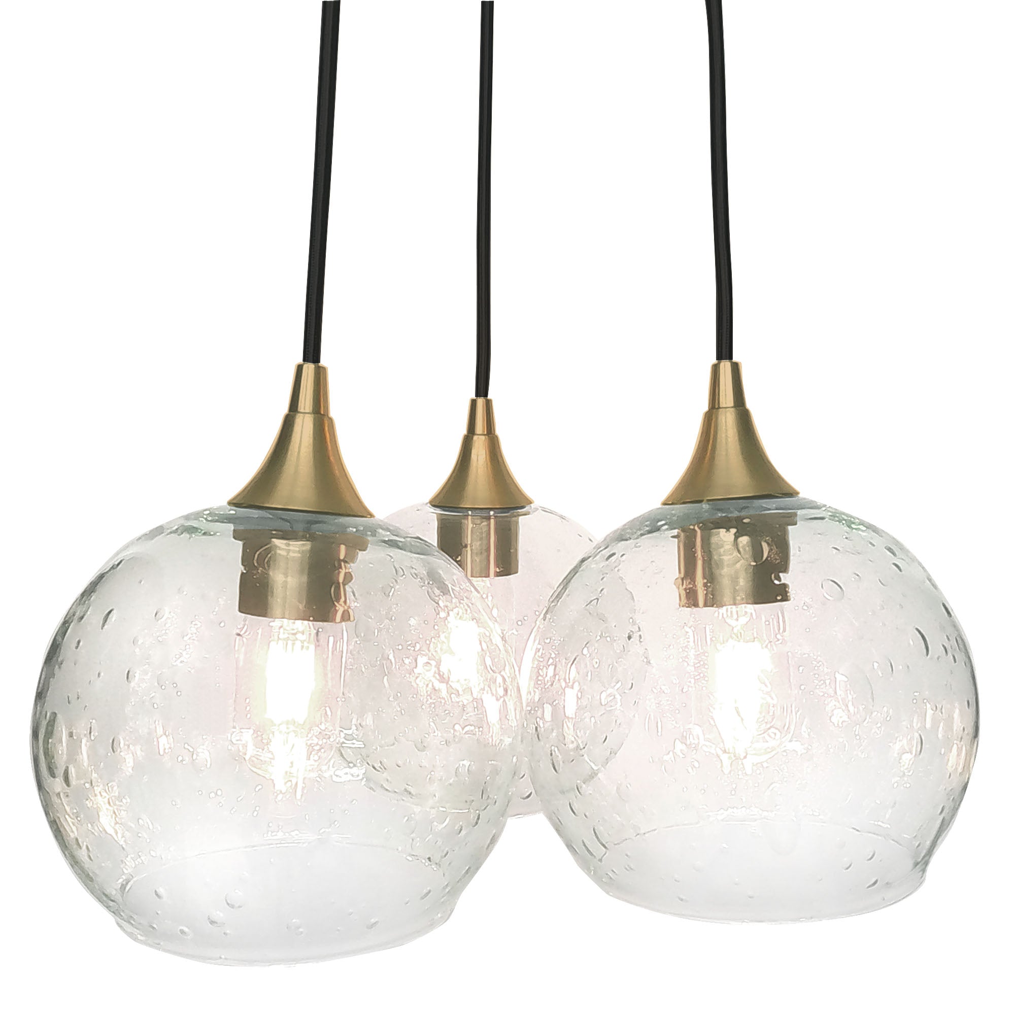 767 3 Cluster Chandelier-Glass-Bicycle Glass Co - Hotshop-Polished Brass - 4ft Cord-Lunar-Eco Clear-Bicycle Glass Co
