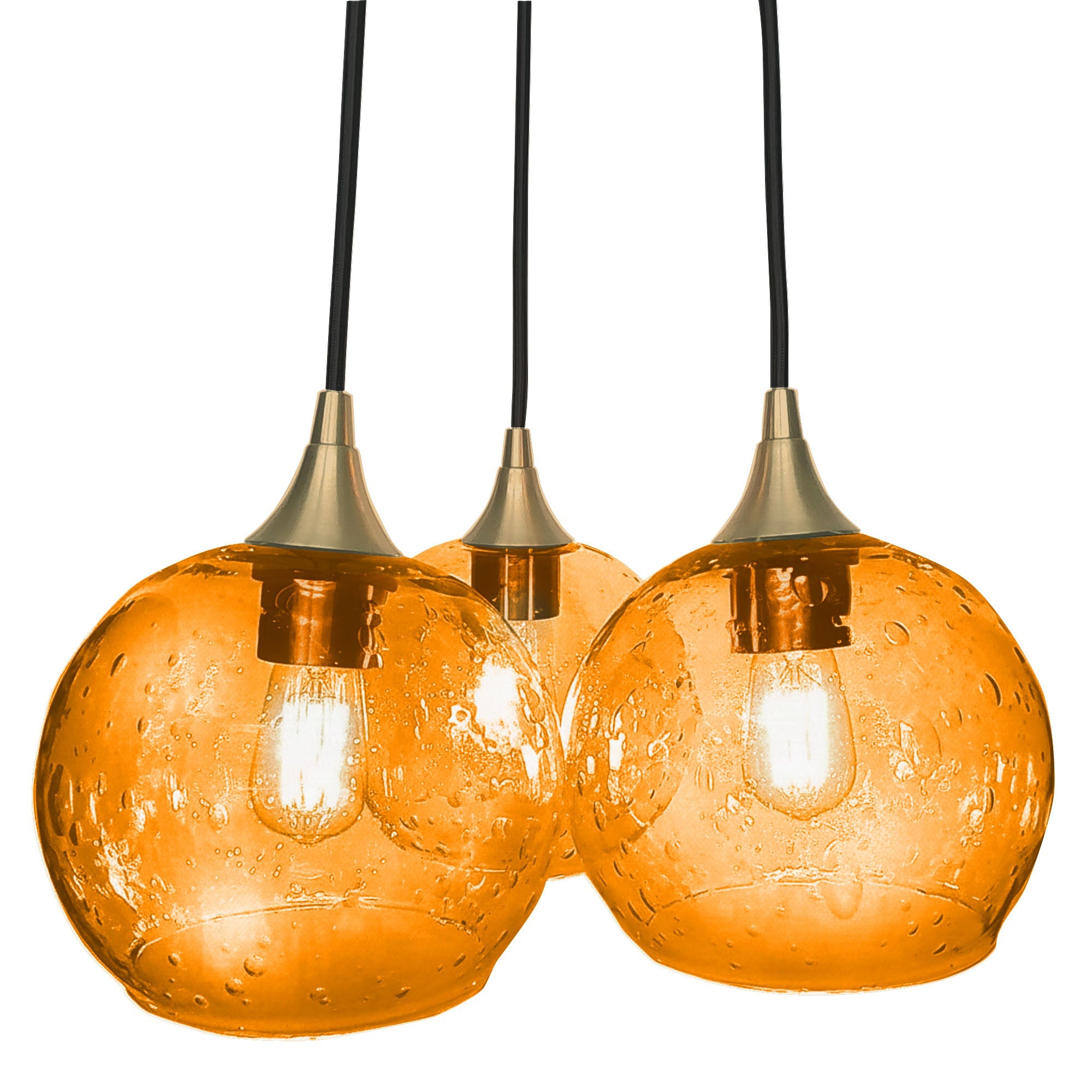 767 3 Cluster Chandelier-Glass-Bicycle Glass Co - Hotshop-Polished Brass - 4ft Cord-Lunar-Golden Amber-Bicycle Glass Co