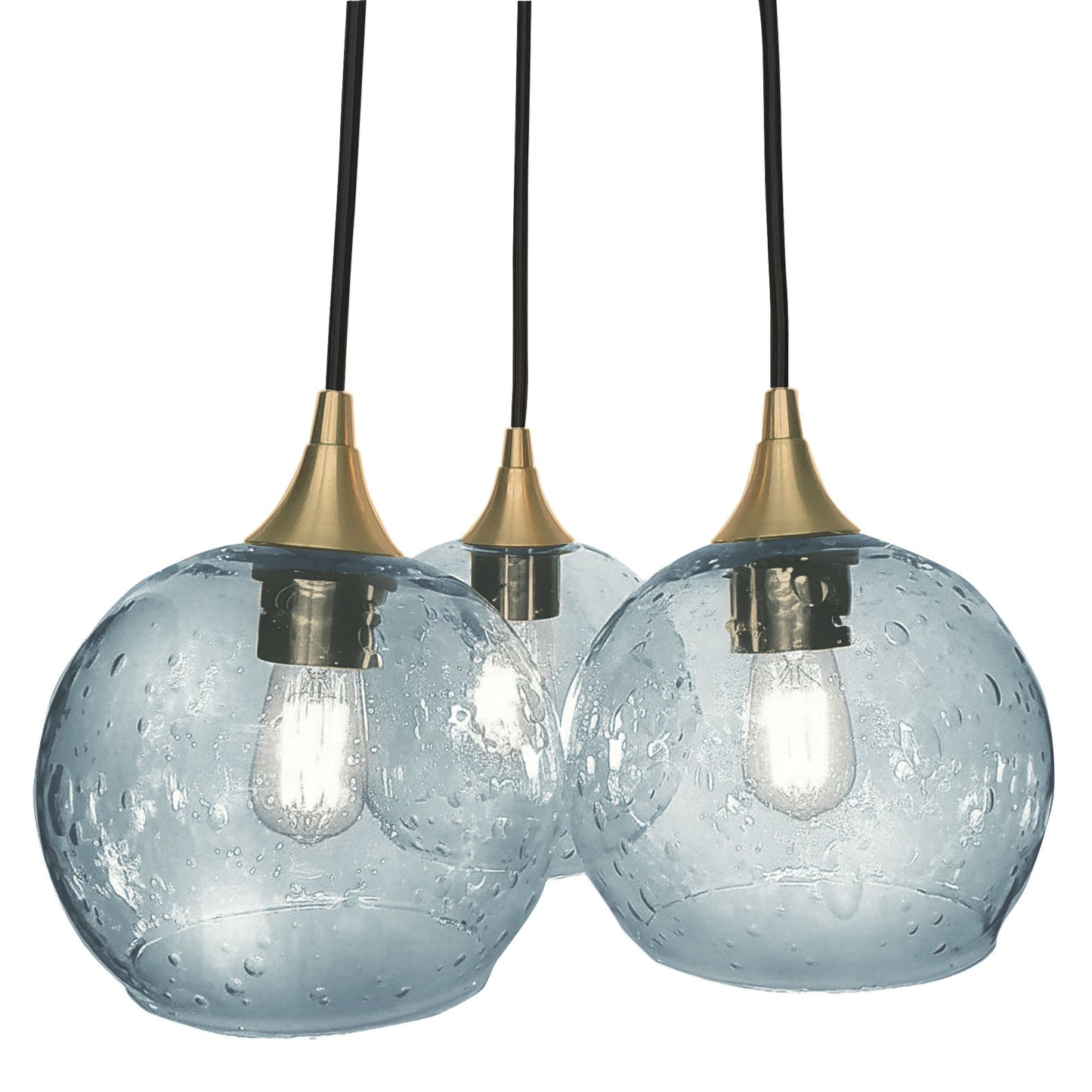 767 3 Cluster Chandelier-Glass-Bicycle Glass Co - Hotshop-Polished Brass - 4ft Cord-Lunar-Slate Gray-Bicycle Glass Co
