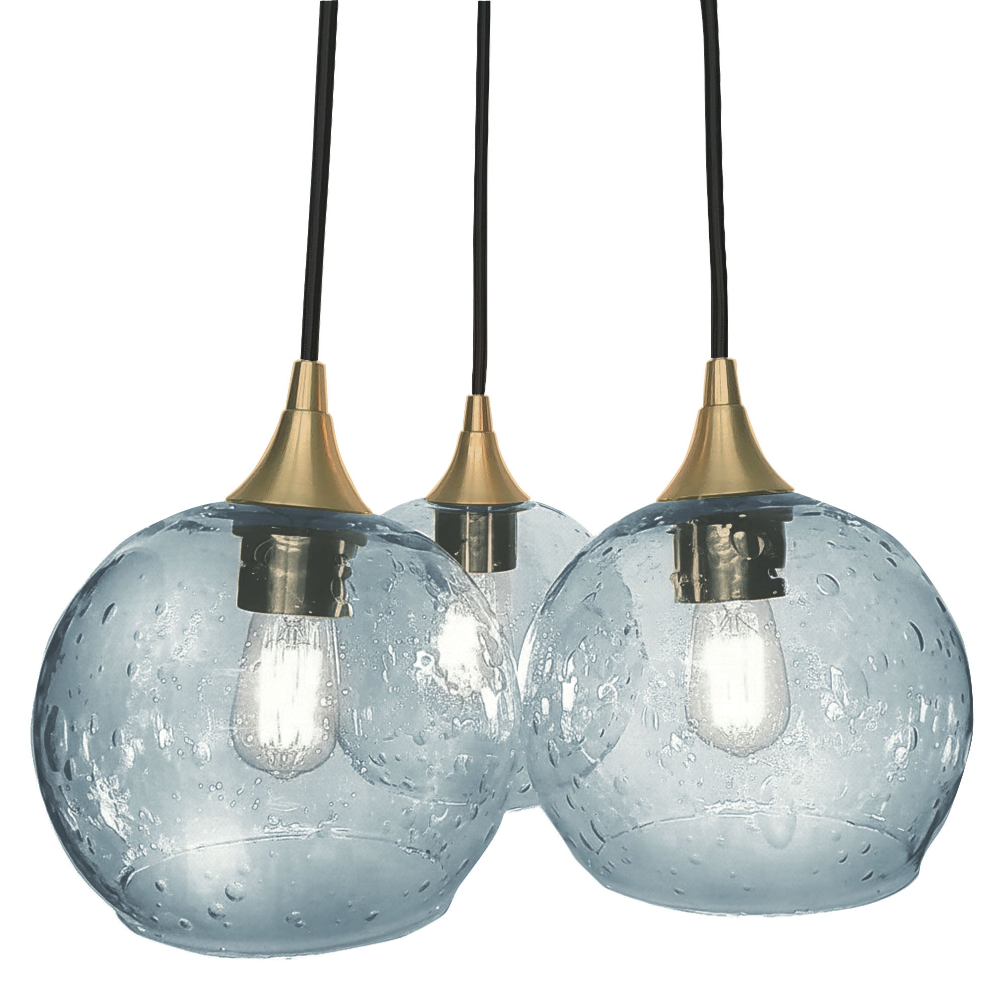 767 3 Cluster Chandelier-Glass-Bicycle Glass Co - Hotshop-Polished Brass - 4ft Cord-Lunar-Slate Gray-Bicycle Glass Co