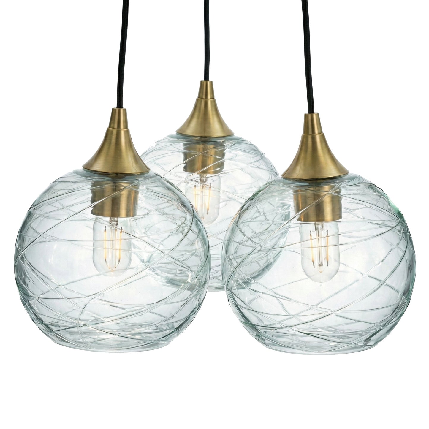 767 3 Cluster Chandelier-Glass-Bicycle Glass Co - Hotshop-Polished Brass - 4ft Cord-Spun-Eco Clear-Bicycle Glass Co