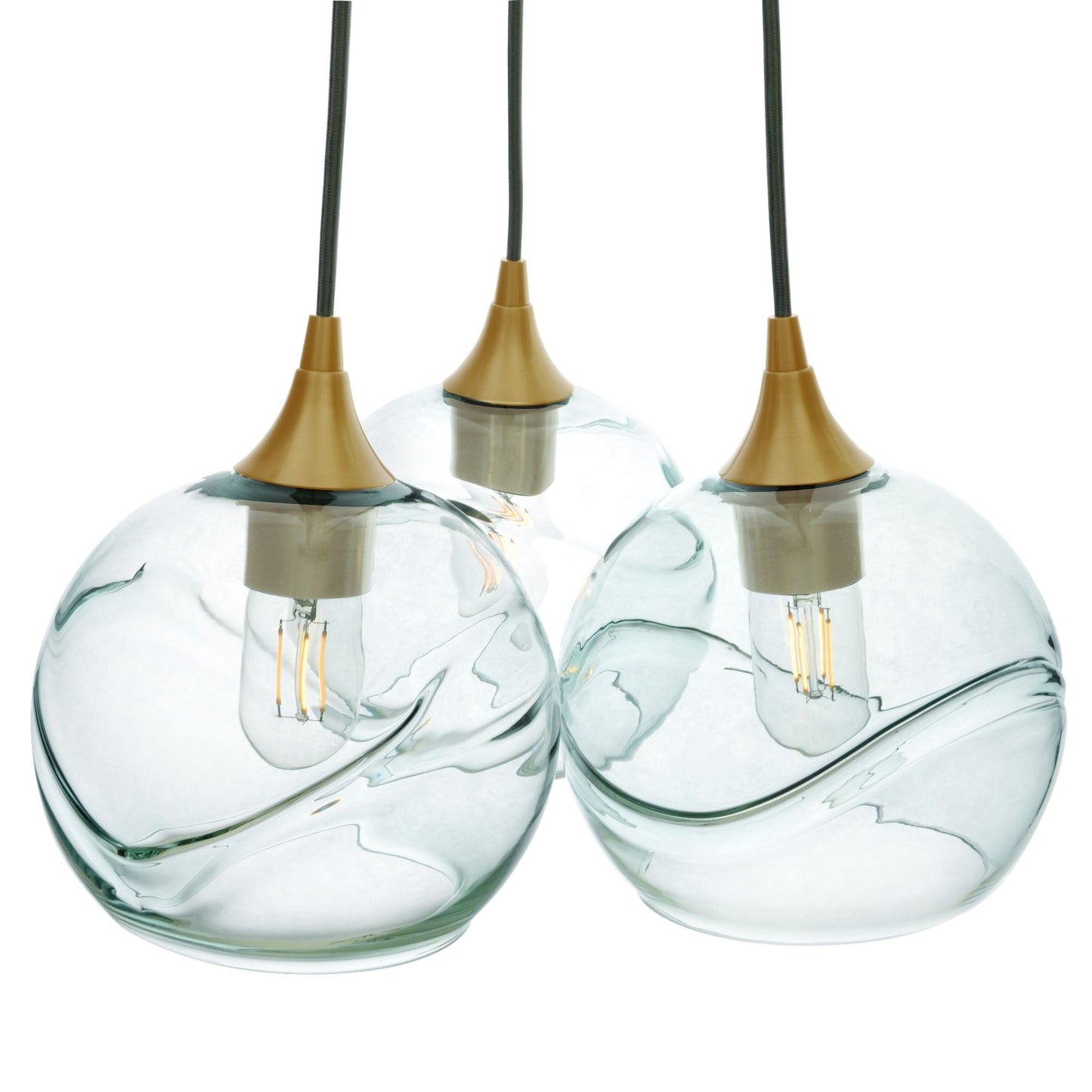 767 3 Cluster Chandelier-Glass-Bicycle Glass Co - Hotshop-Polished Brass - 4ft Cord-Swell-Eco Clear-Bicycle Glass Co