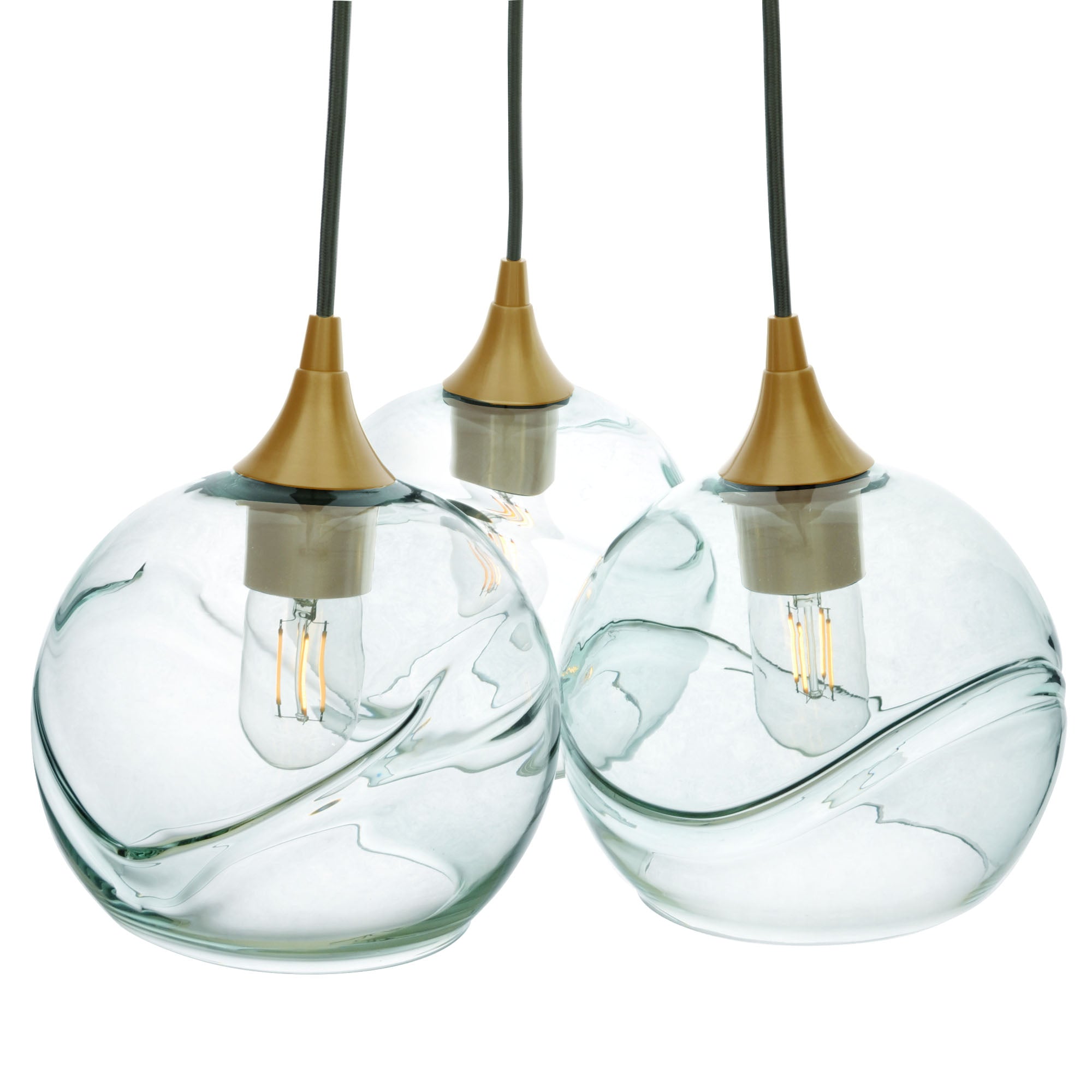 767 3 Cluster Chandelier-Glass-Bicycle Glass Co - Hotshop-Polished Brass - 4ft Cord-Swell-Eco Clear-Bicycle Glass Co