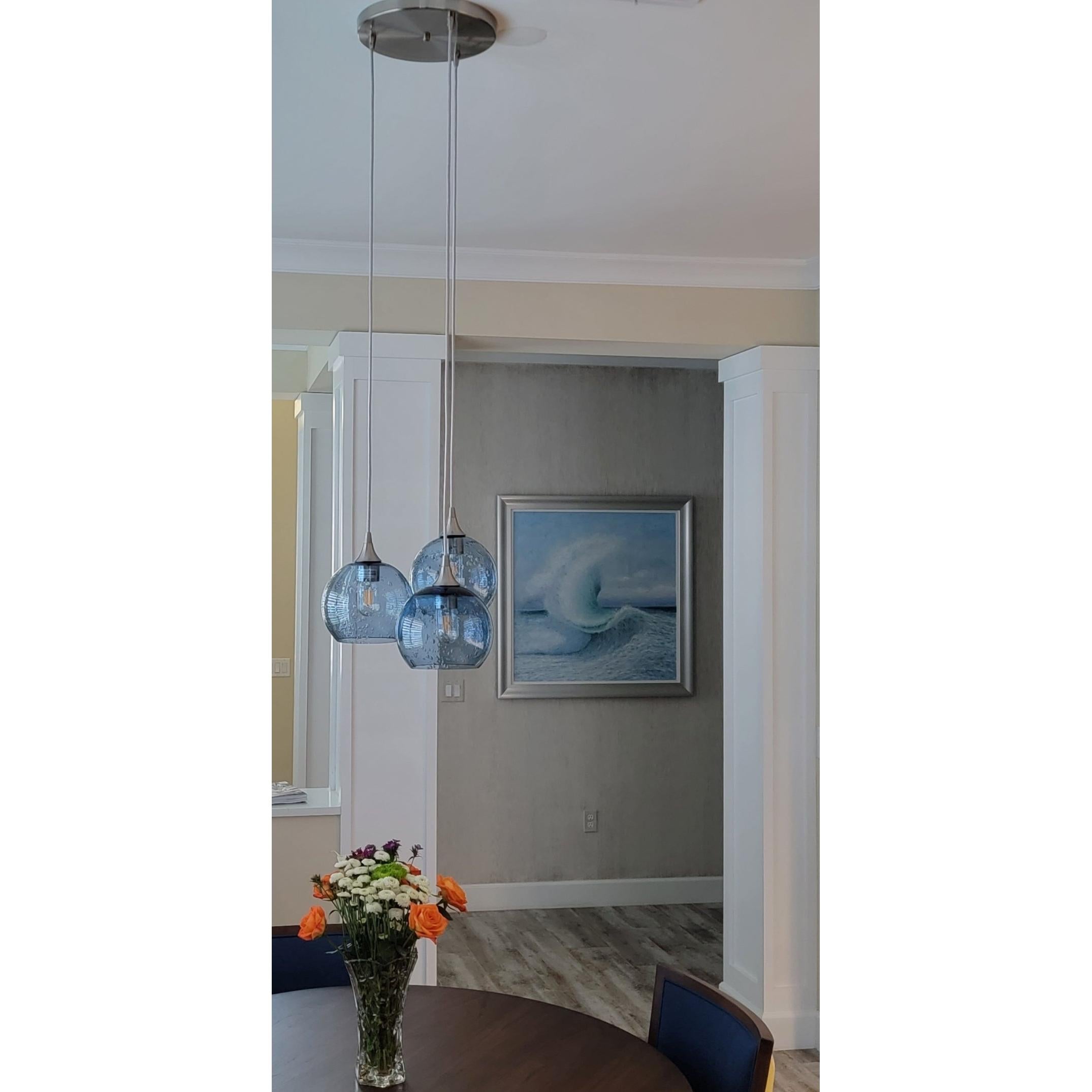 767 3 Pendant Cascade Chandelier-Glass-Bicycle Glass Co-Matte Black - 4ft Cord-Lunar-Steel Blue-Bicycle Glass Co