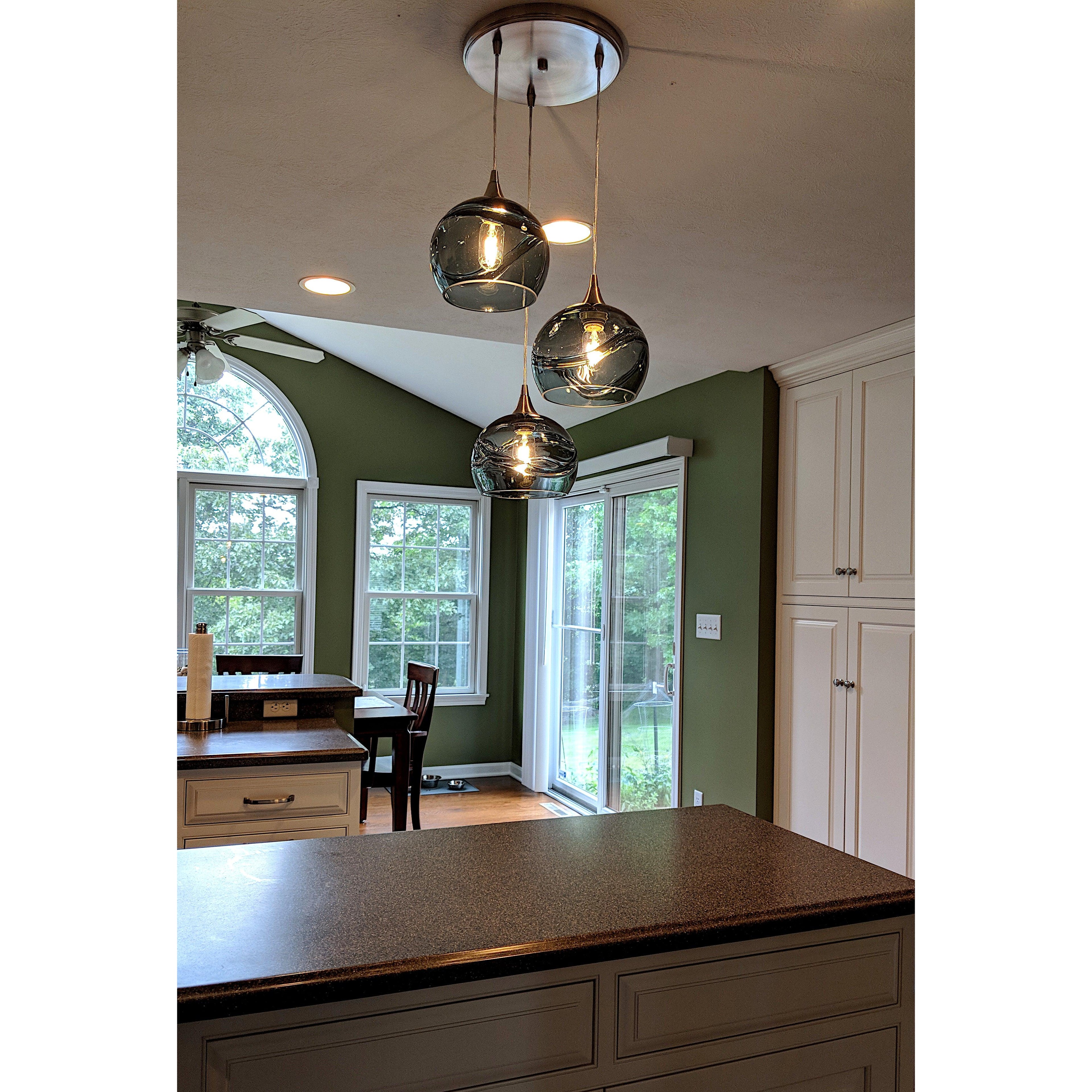 767 3 Pendant Cascade Chandelier-Glass-Bicycle Glass Co-Matte Black - 4ft Cord-Lunar-Steel Blue-Bicycle Glass Co