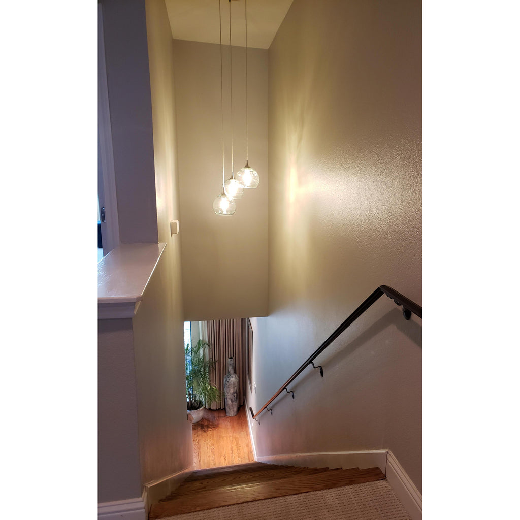 767 3 Pendant Cascade Chandelier-Glass-Bicycle Glass Co-Matte Black - 4ft Cord-Lunar-Steel Blue-Bicycle Glass Co