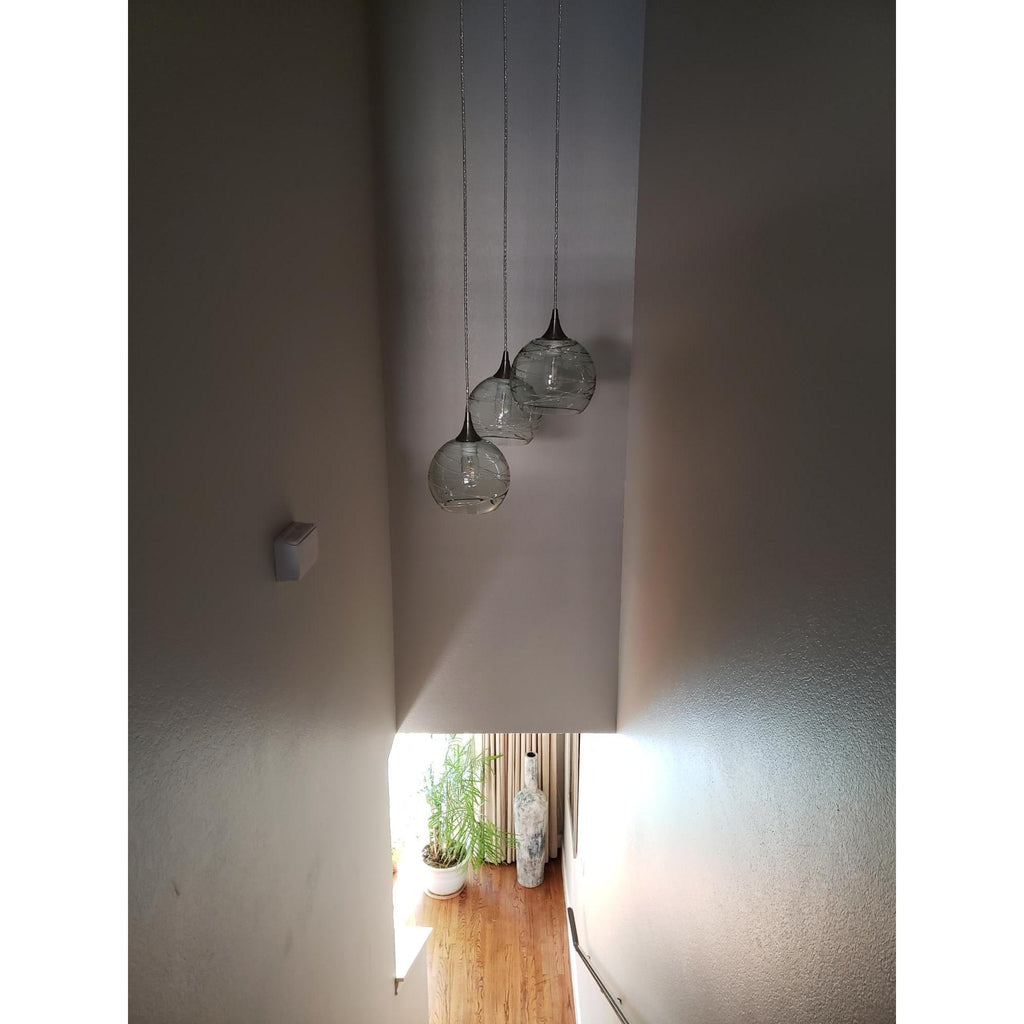 767 3 Pendant Cascade Chandelier-Glass-Bicycle Glass Co-Matte Black - 4ft Cord-Lunar-Steel Blue-Bicycle Glass Co